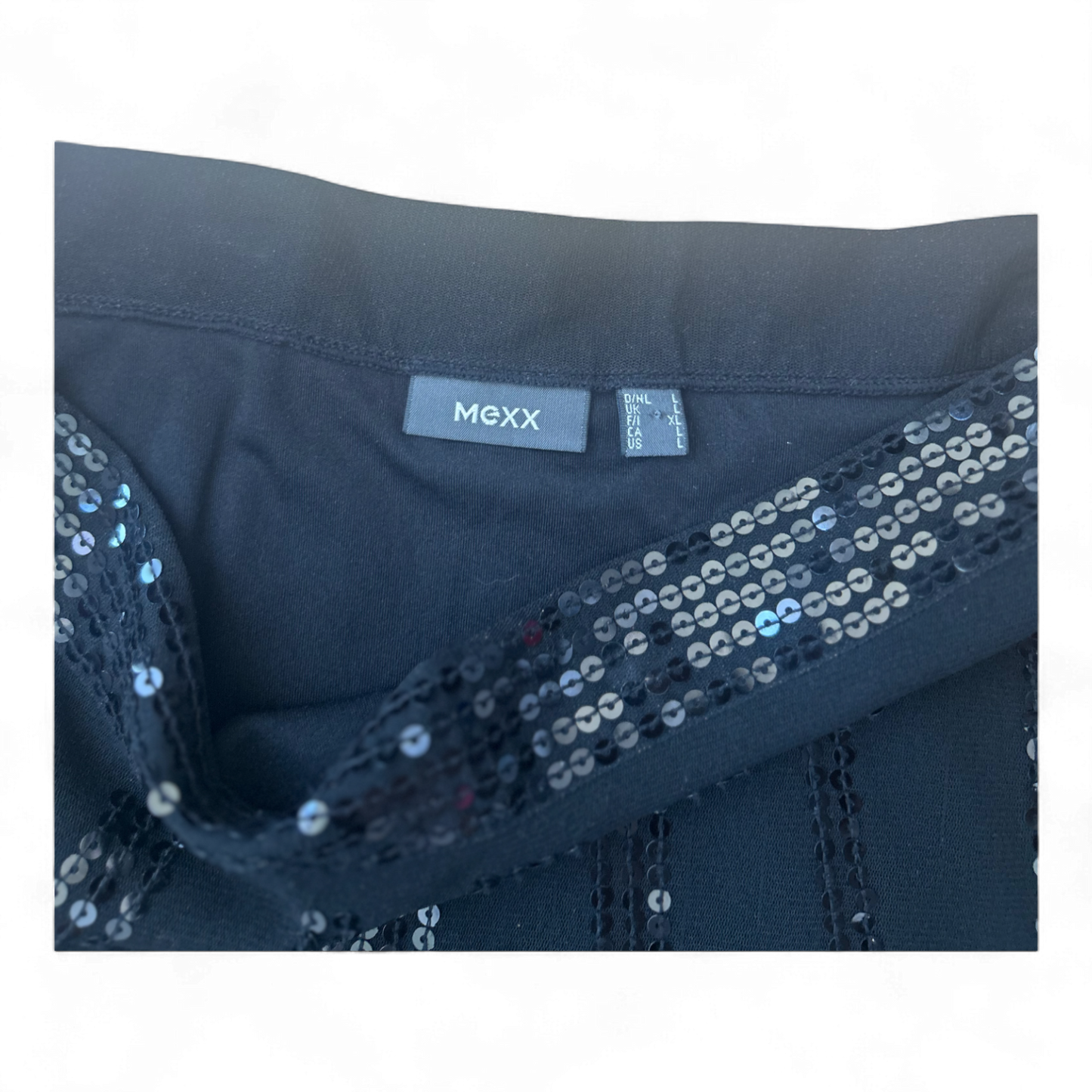 Mexx Rock L Schwarz Tüll Pailletten Festlich Knielang Futter Top Zustand
