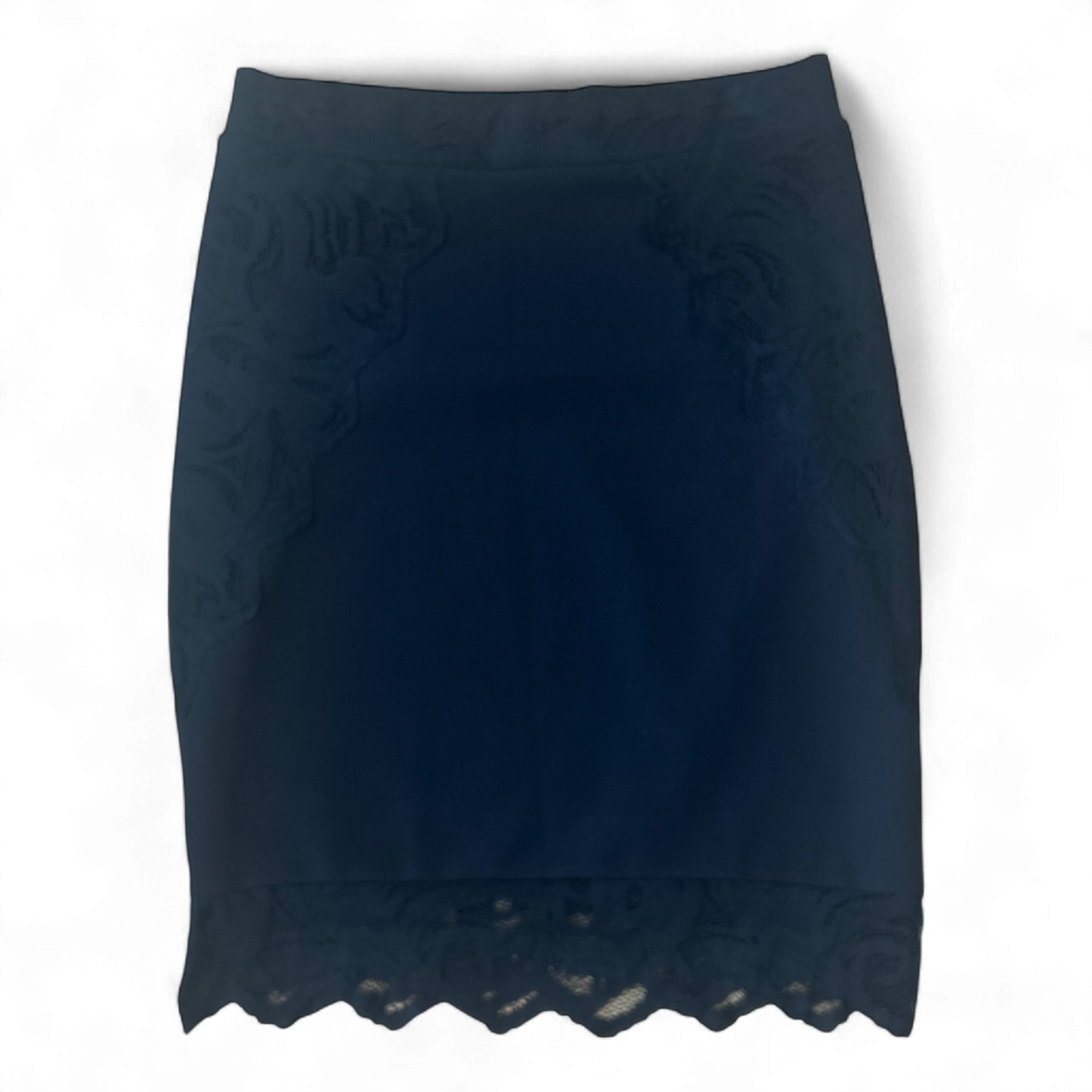 H&M Rock Gr 40 Schwarz Spitze Elegant Stretch Futter Knielang Top Zustand