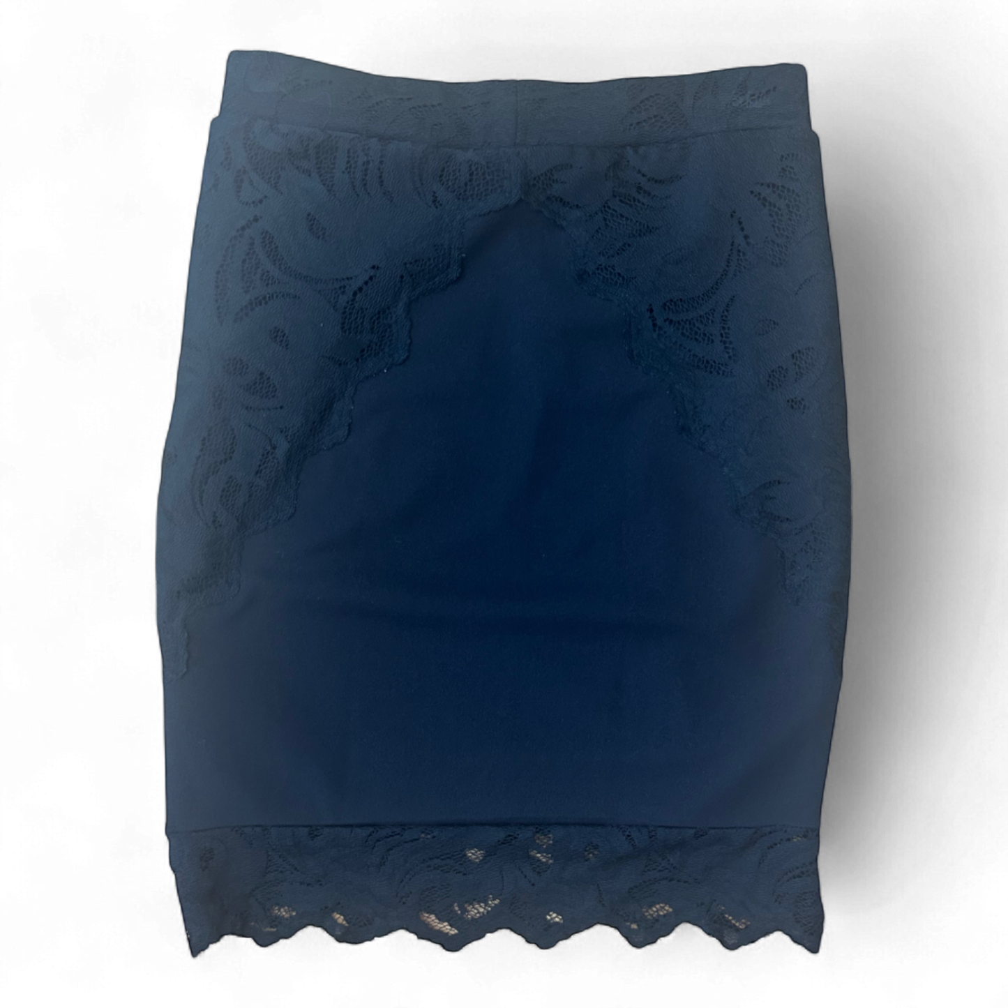 H&M Rock Gr 40 Schwarz Spitze Elegant Stretch Futter Knielang Top Zustand