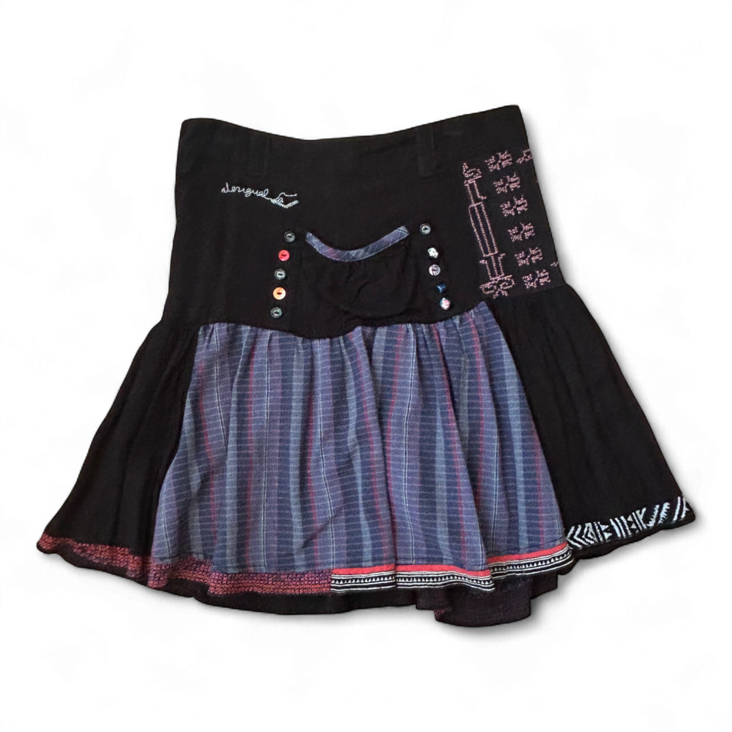 Desigual Rock Gr. 36 Boho Mustermix Stickerei gefüttert Y2K schwarz bunt