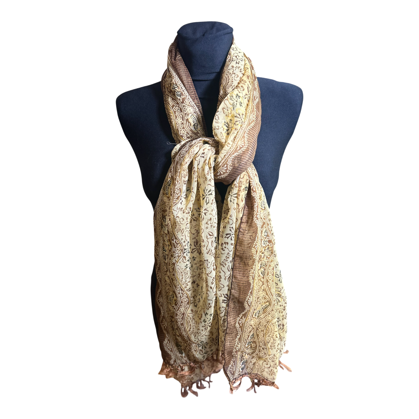 Wunderschöner Damen Schal Beige Braun Muster Tuch Elegant Leicht Sommer