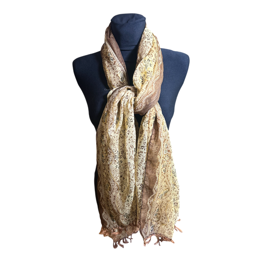 Wunderschöner Damen Schal Beige Braun Muster Tuch Elegant Leicht Sommer