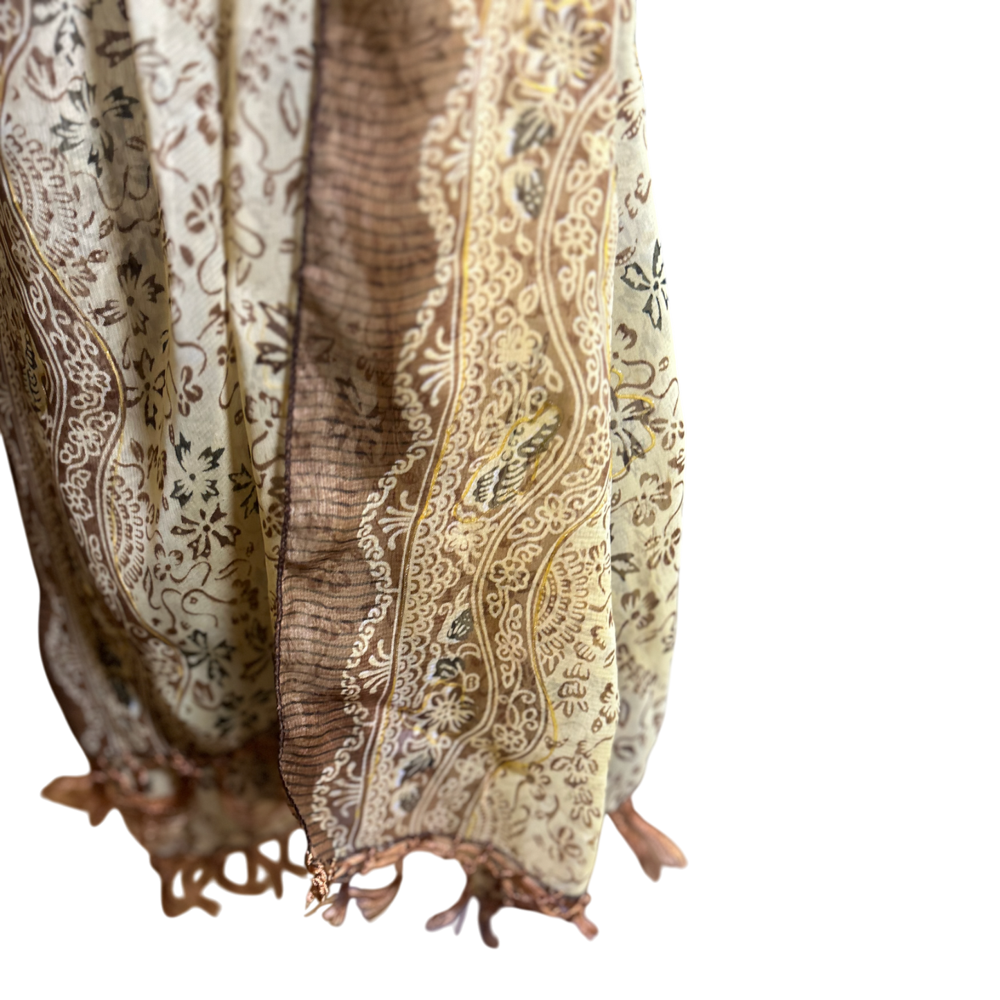 Wunderschöner Damen Schal Beige Braun Muster Tuch Elegant Leicht Sommer