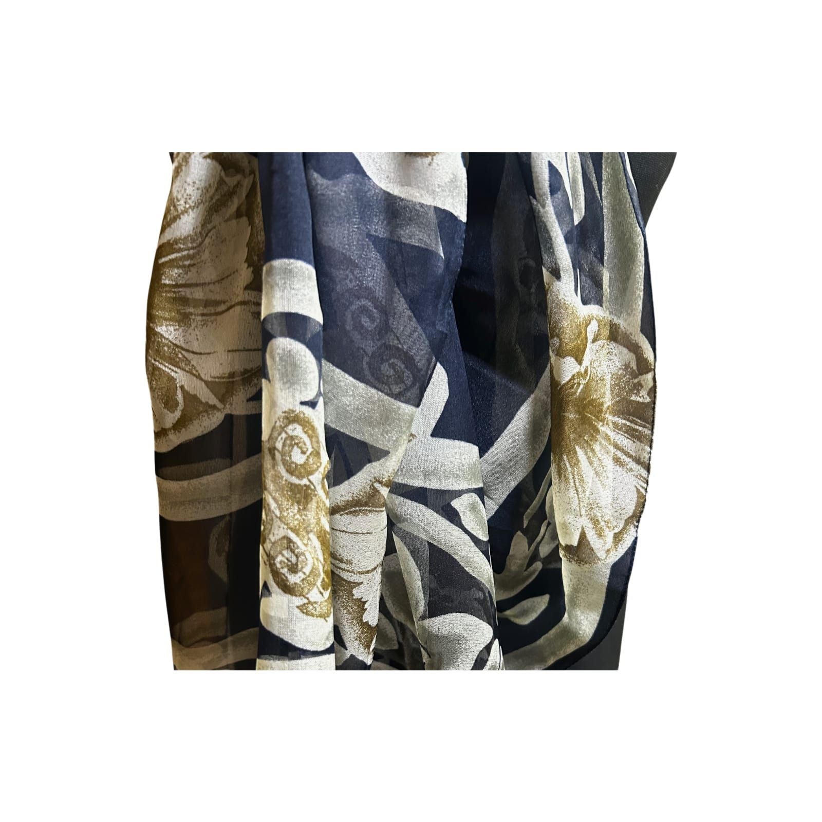 Wunderschöner Damen Schal Blau Beige Muster Elegant Leicht Poly 180 x 80 cm