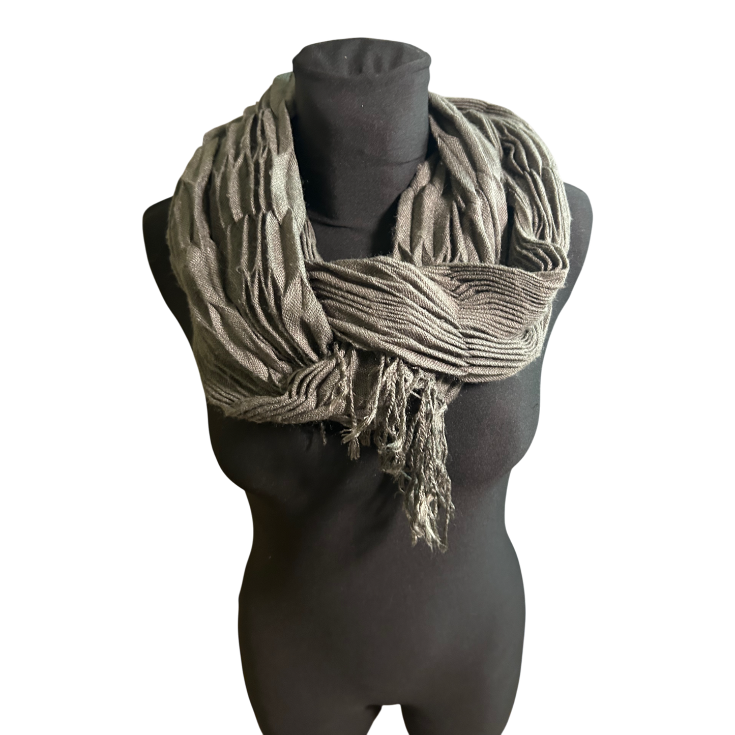 Wunderschöner Loop Schal Damen Khaki Baumwollmix Plissee Weich Leicht