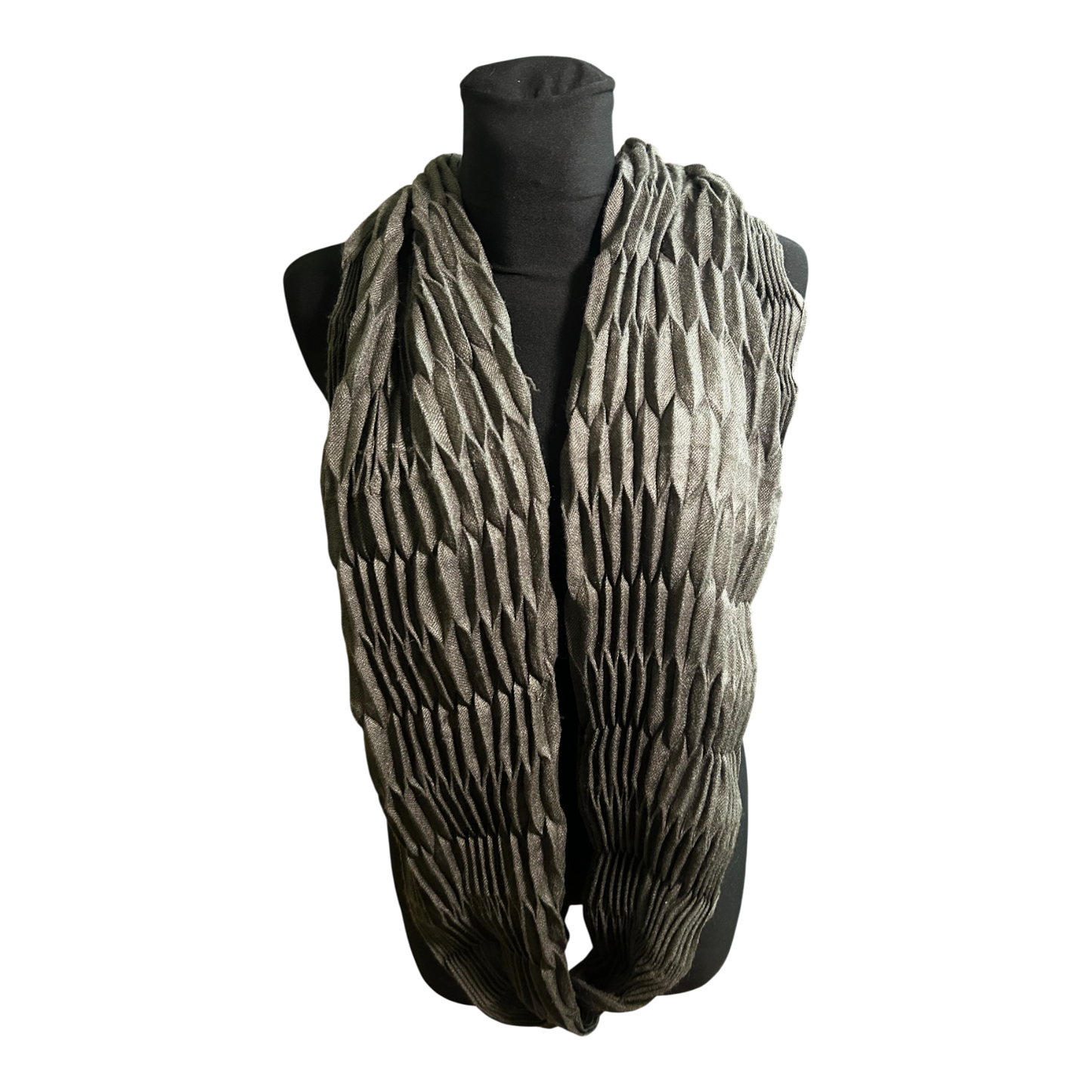 Wunderschöner Loop Schal Damen Khaki Baumwollmix Plissee Weich Leicht