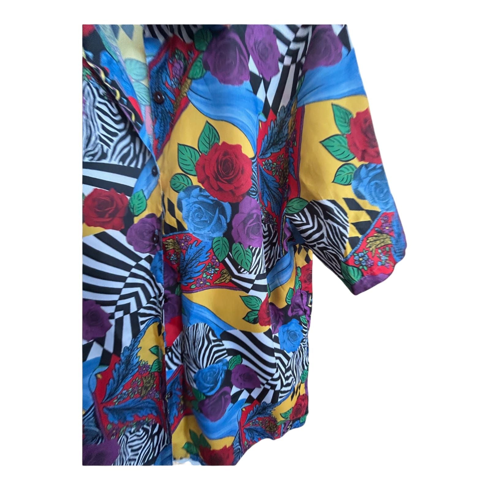 Pop Art Hemd M 80s Vintage Style Zebra Rosen Print Festival Retrohemd bunt
