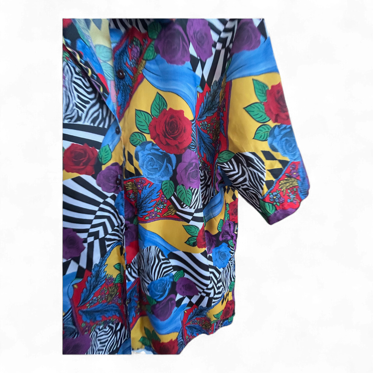 Pop Art Hemd M 80s Vintage Style Zebra Rosen Print Festival Retrohemd bunt