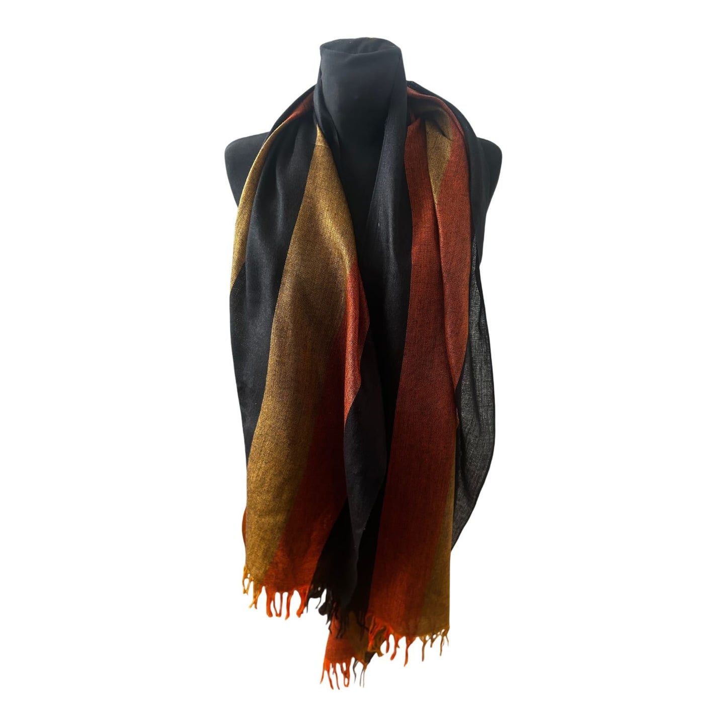 Wunderschöner Damen Schal Braun Schwarz Orange Baumwollmix 180x60 Elegant