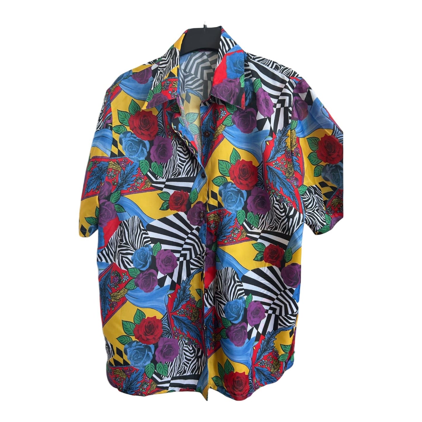 Pop Art Hemd M 80s Vintage Style Zebra Rosen Print Festival Retrohemd bunt