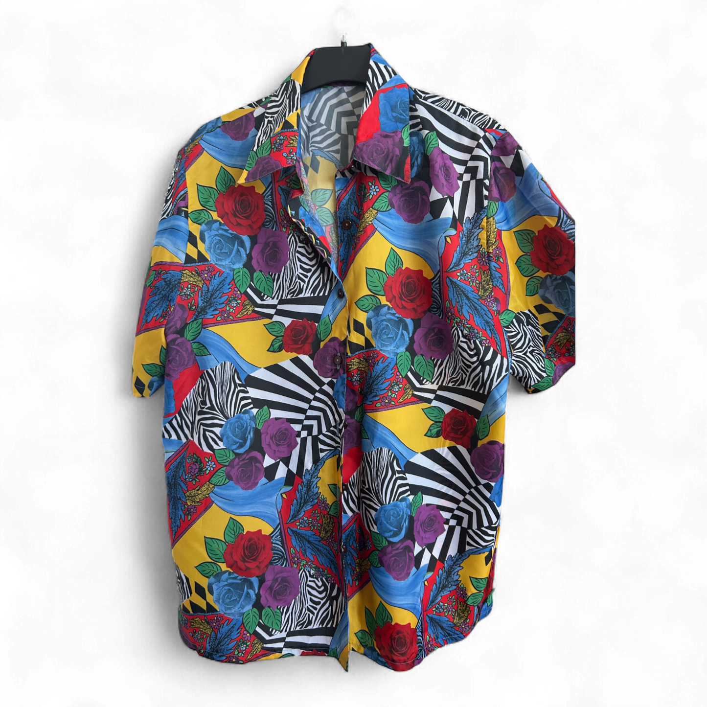 Pop Art Hemd M 80s Vintage Style Zebra Rosen Print Festival Retrohemd bunt