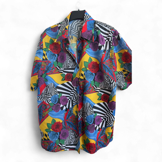 Pop Art Hemd M 80s Vintage Style Zebra Rosen Print Festival Retrohemd bunt