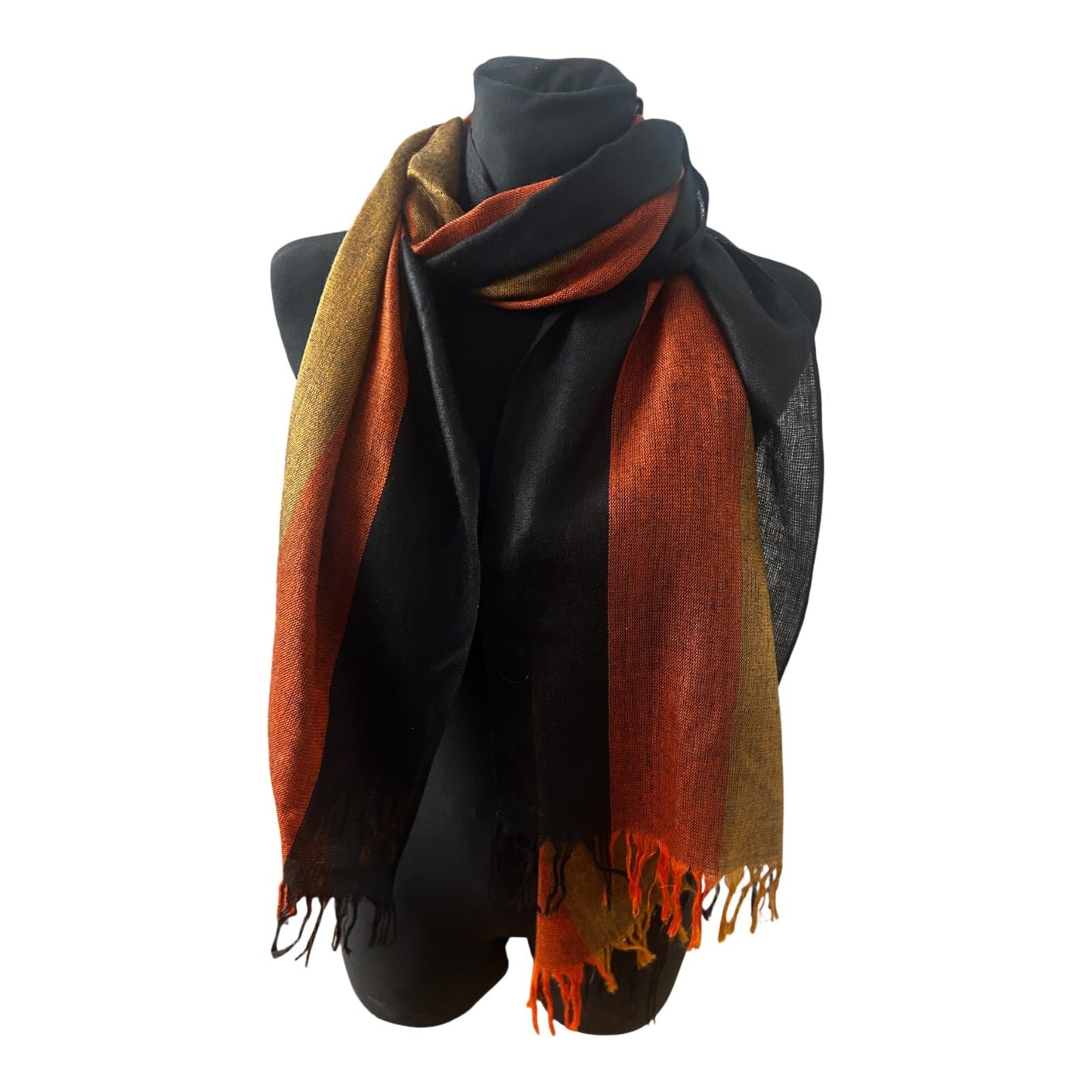 Wunderschöner Damen Schal Braun Schwarz Orange Baumwollmix 180x60 Elegant