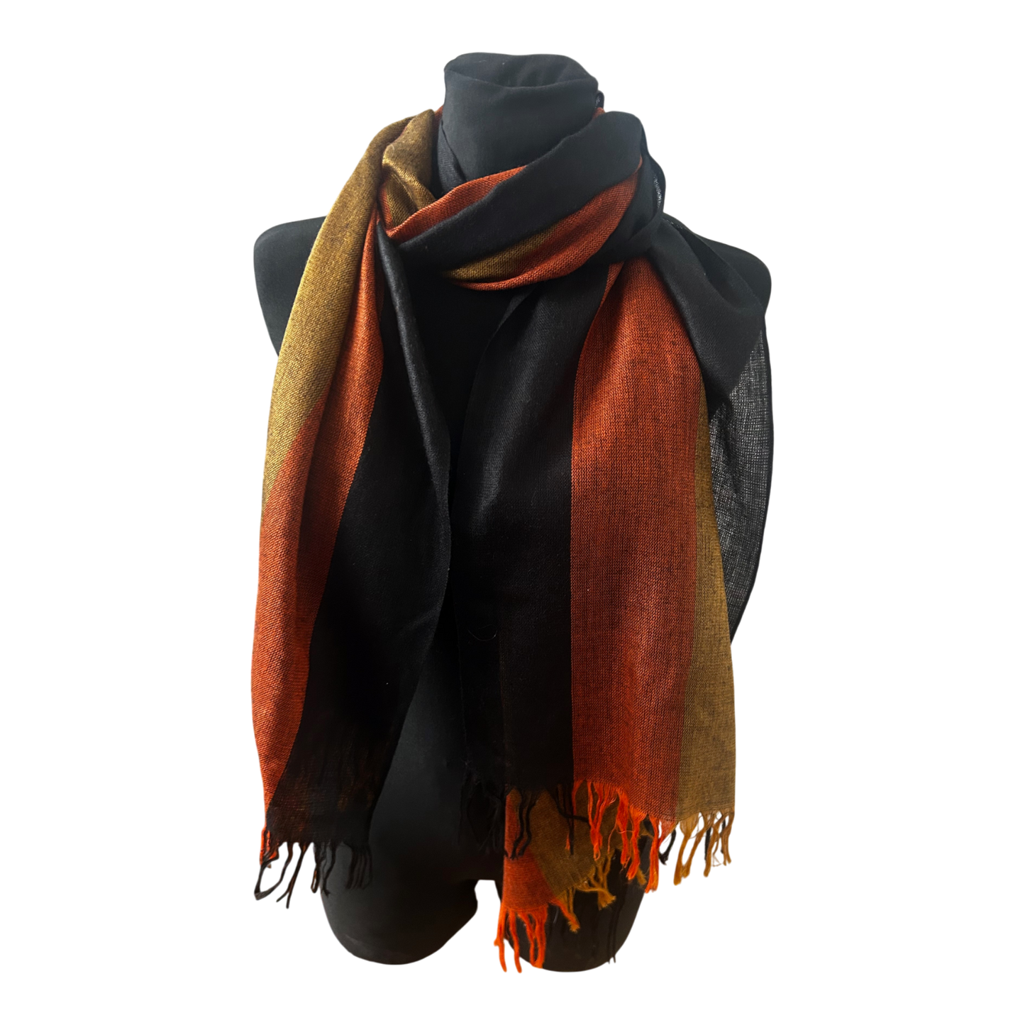 Wunderschöner Damen Schal Braun Schwarz Orange Baumwollmix 180x60 Elegant