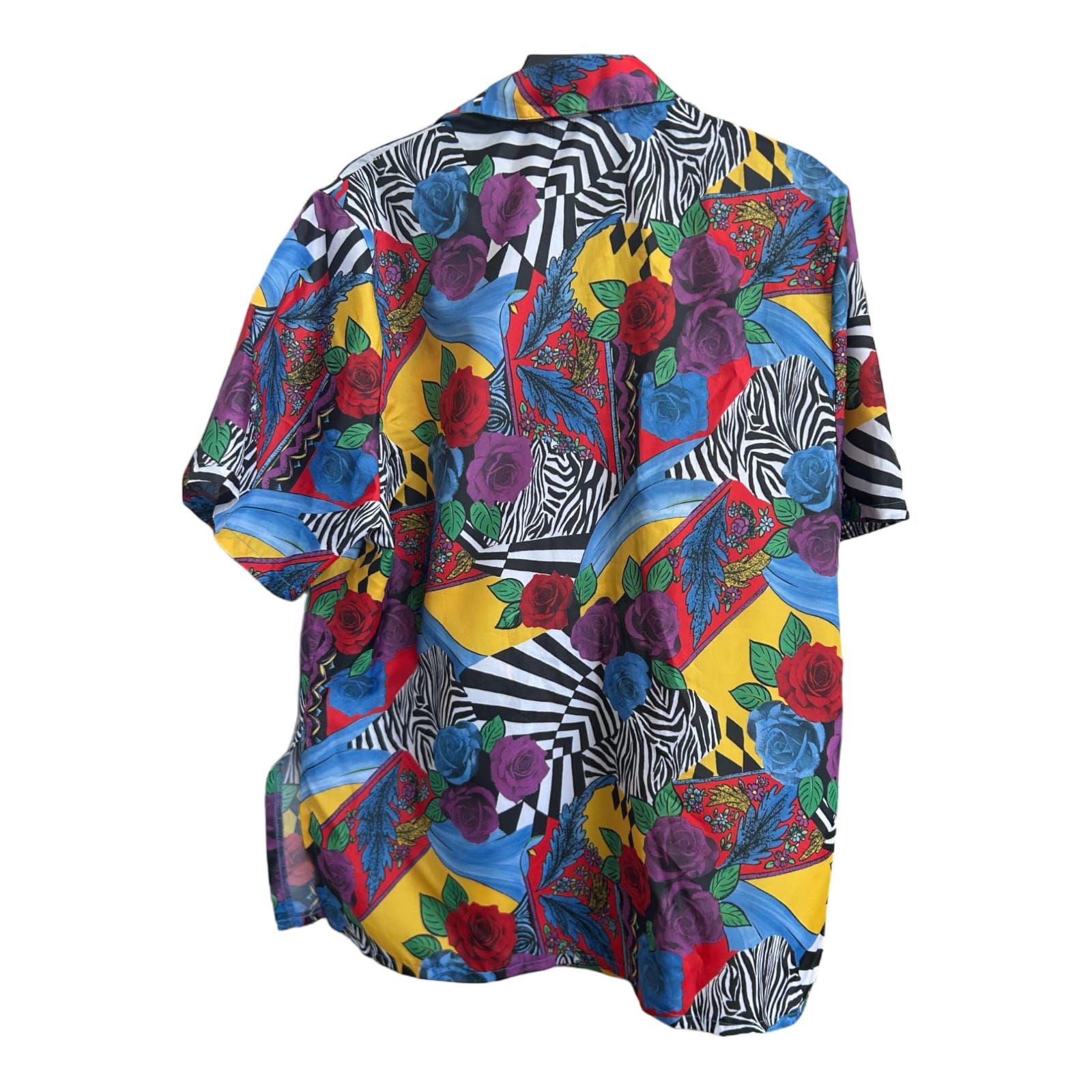 Pop Art Hemd M 80s Vintage Style Zebra Rosen Print Festival Retrohemd bunt