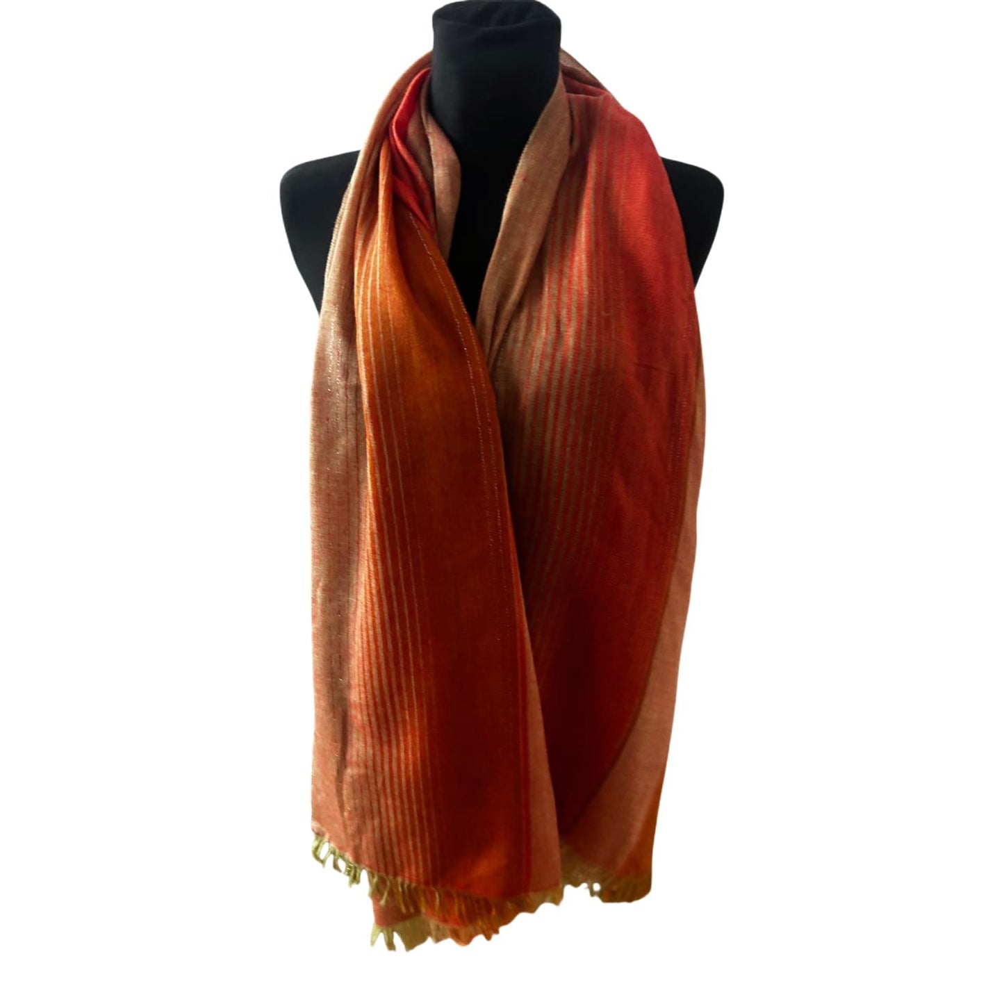 Wunderschöner Damen Schal Orange Rot Gold Baumwollmix Elegant Fransen