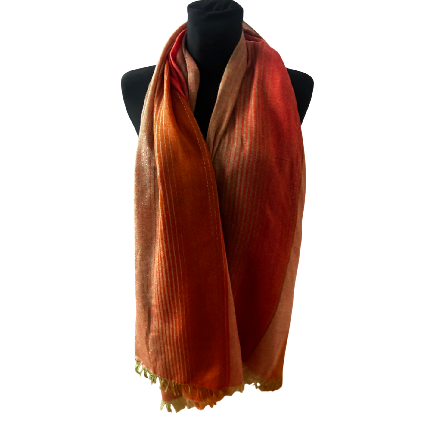 Wunderschöner Damen Schal Orange Rot Gold Baumwollmix Elegant Fransen