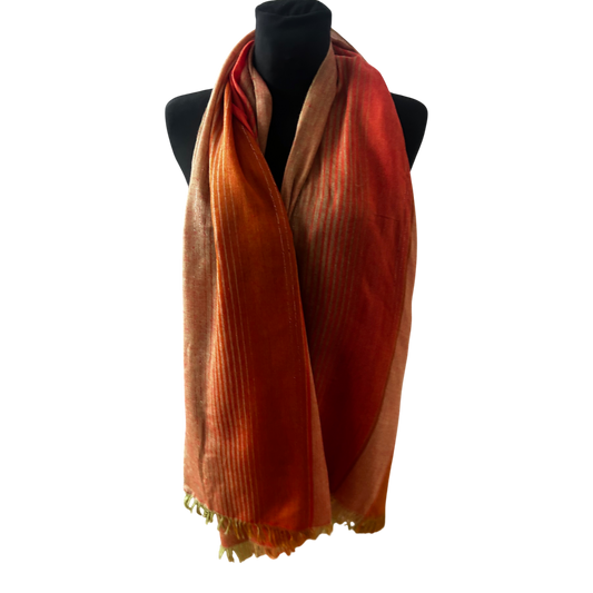 Wunderschöner Damen Schal Orange Rot Gold Baumwollmix Elegant Fransen