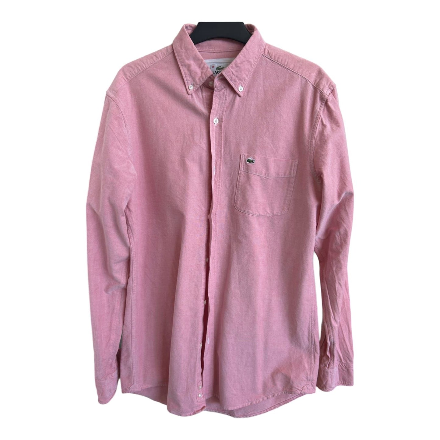 Lacoste Hemd 38 S Rosa Langarm 100 % Baumwolle Button Down Logohemd Krokodil