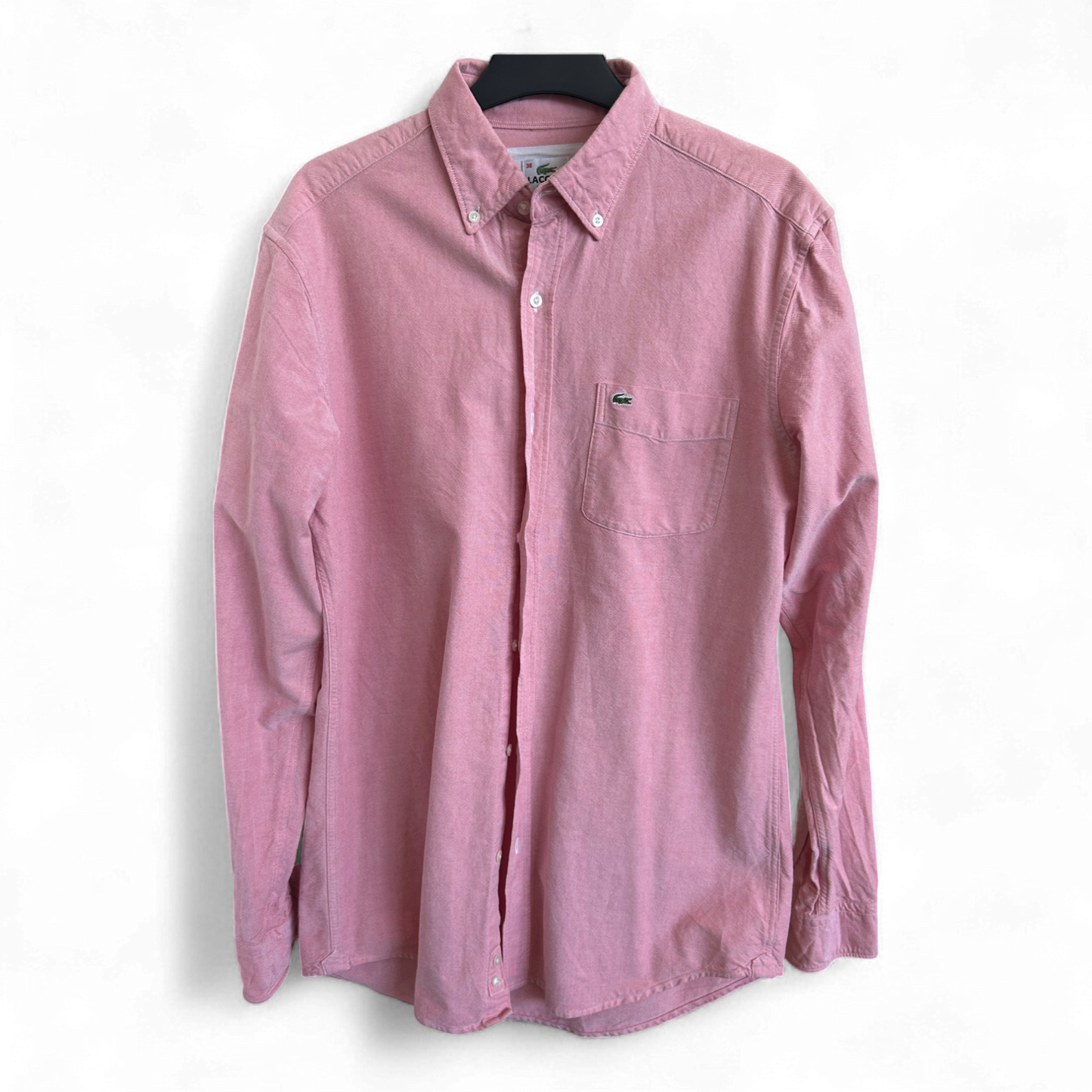Lacoste Hemd 38 S Rosa Langarm 100 % Baumwolle Button Down Logohemd Krokodil