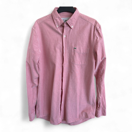 Lacoste Hemd 38 S Rosa Langarm 100 % Baumwolle Button Down Logohemd Krokodil