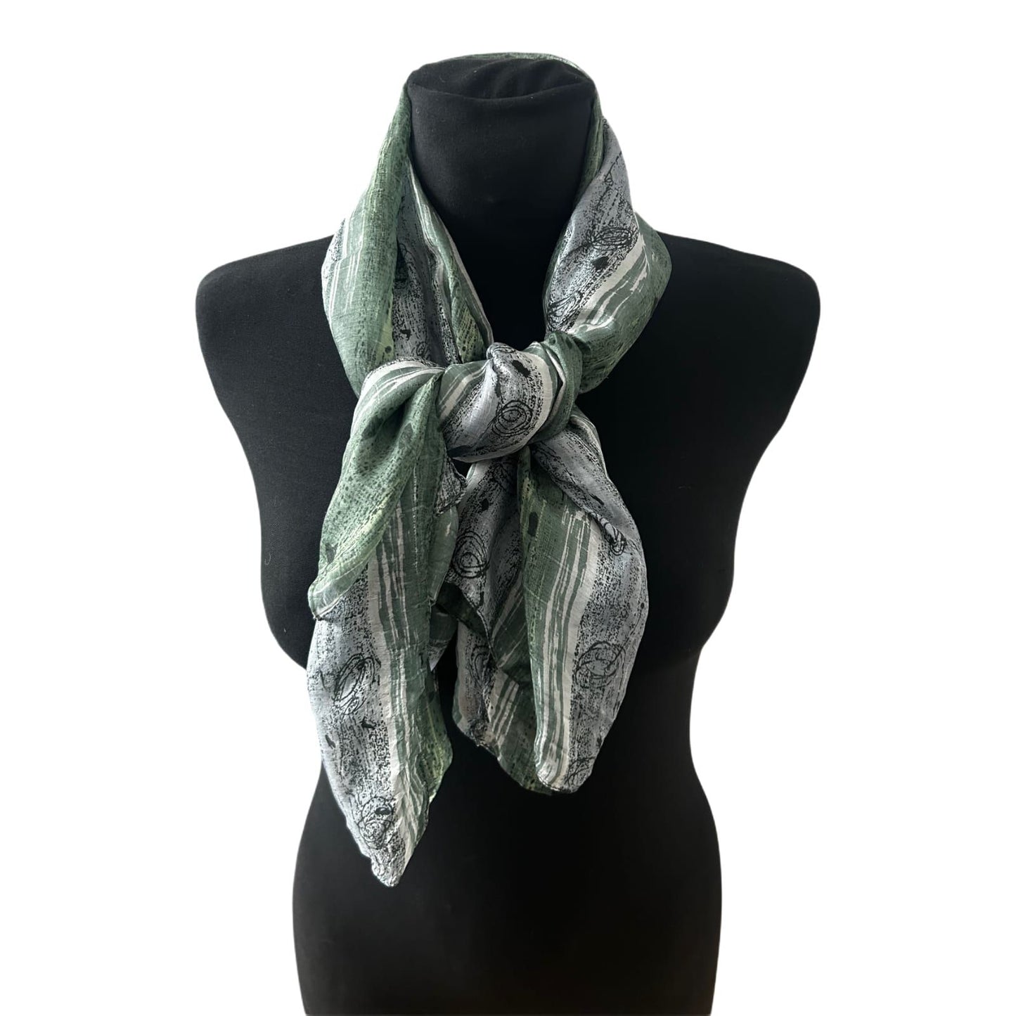 Seidentuch Damen Tuch Schal 100 x 100 Grün Grau Muster Elegant Leicht