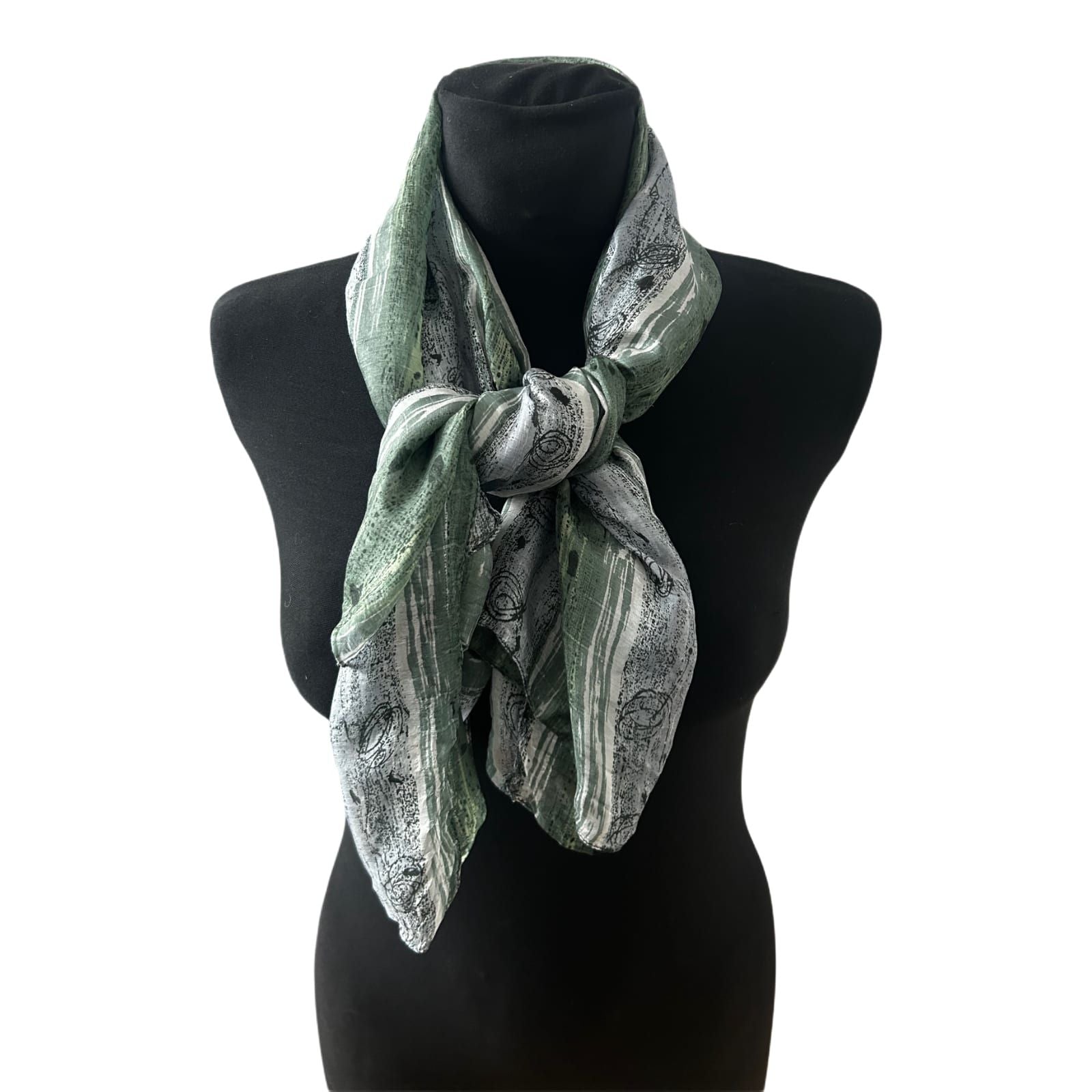 Seidentuch Damen Tuch Schal 100 x 100 Grün Grau Muster Elegant Leicht