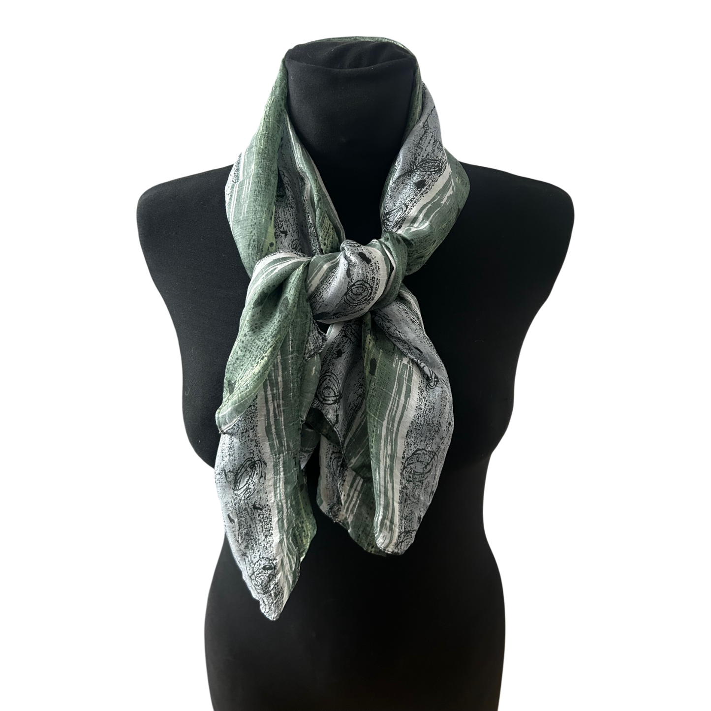 Seidentuch Damen Tuch Schal 100 x 100 Grün Grau Muster Elegant Leicht