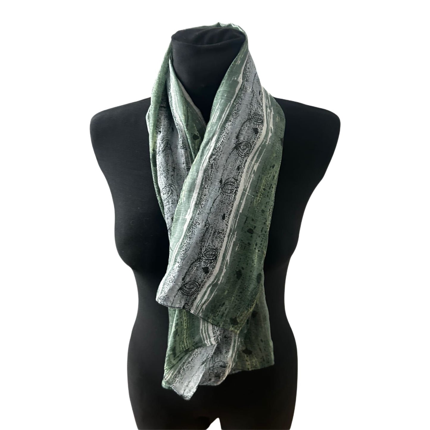 Seidentuch Damen Tuch Schal 100 x 100 Grün Grau Muster Elegant Leicht