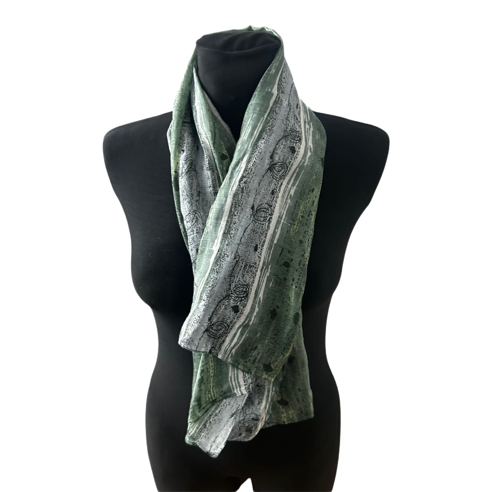 Seidentuch Damen Tuch Schal 100 x 100 Grün Grau Muster Elegant Leicht