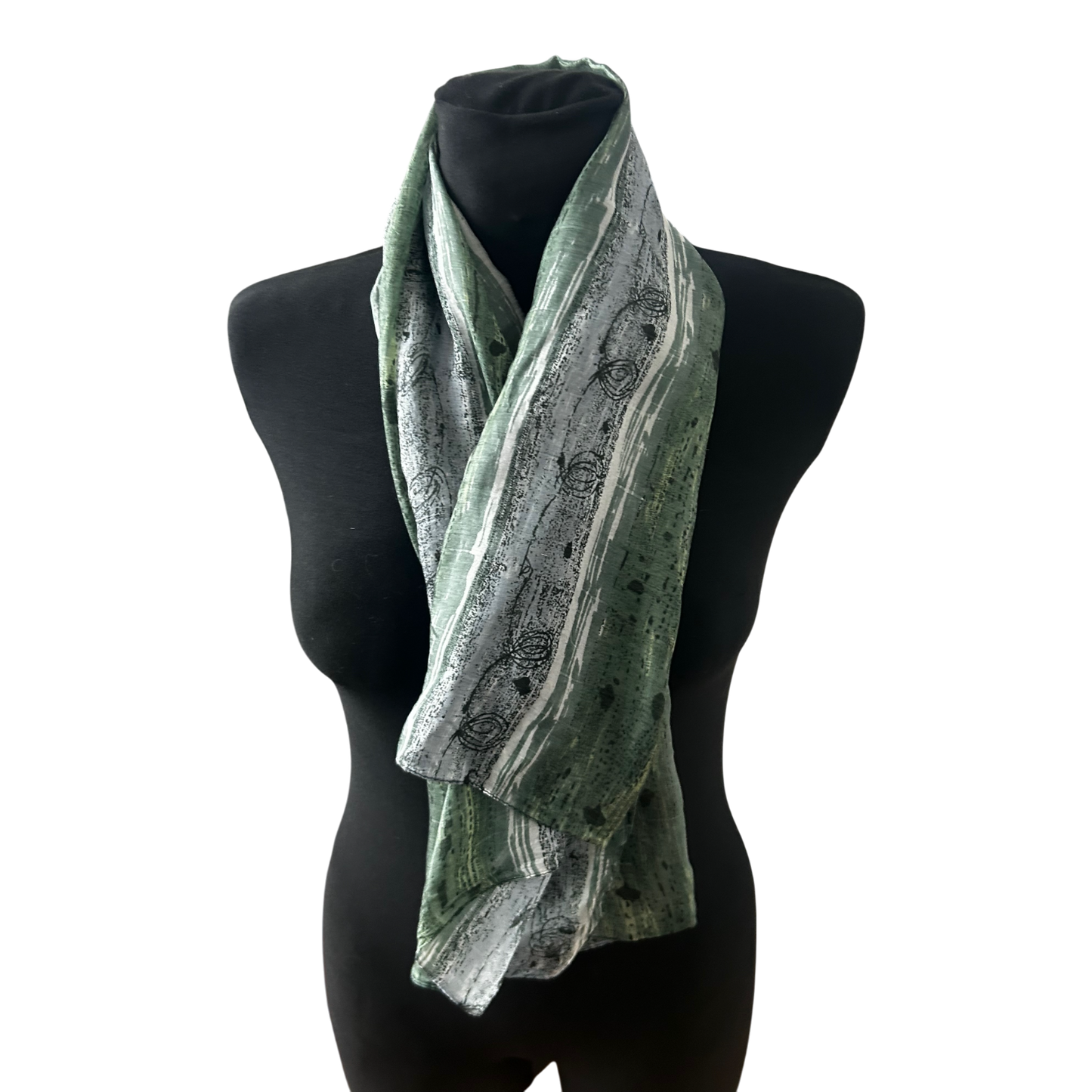 Seidentuch Damen Tuch Schal 100 x 100 Grün Grau Muster Elegant Leicht