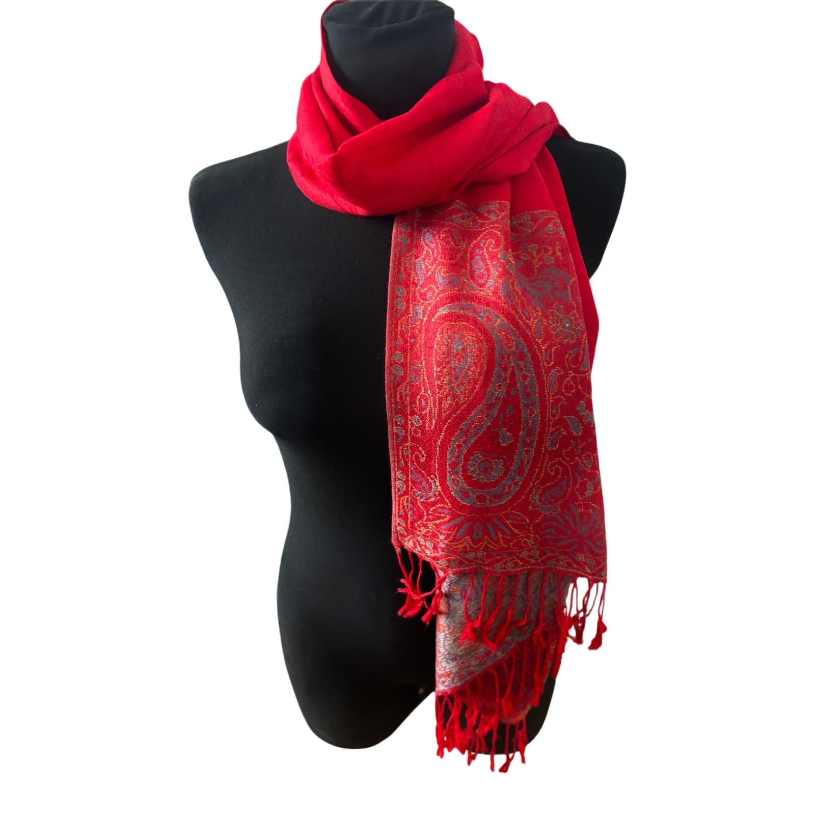 Wunderschöner Damen Schal Paisley Rot Gold 180 x 70 cm 100% Viskose