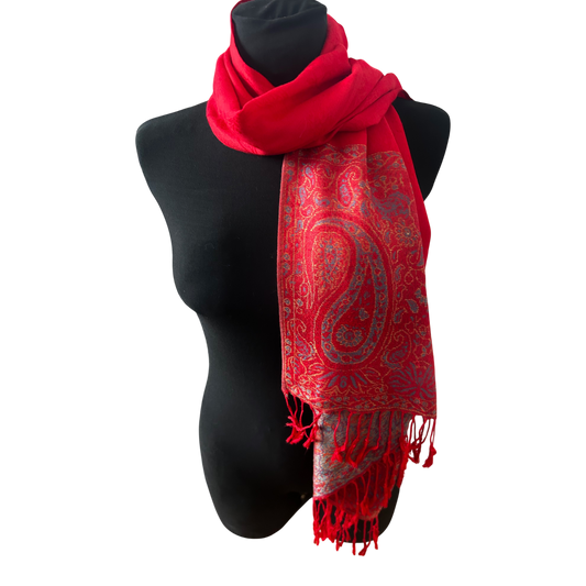 Wunderschöner Damen Schal Paisley Rot Gold 180 x 70 cm 100% Viskose