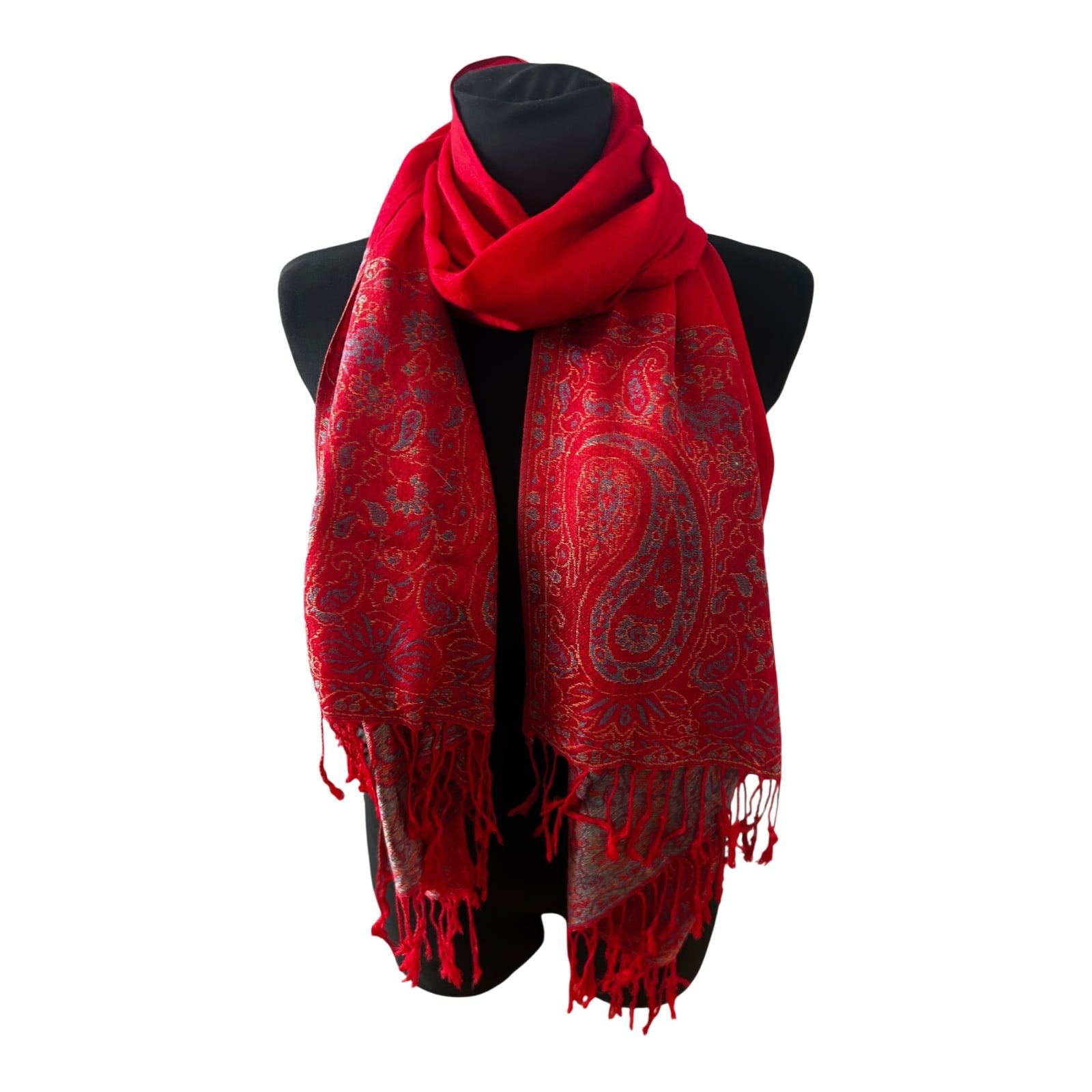 Wunderschöner Damen Schal Paisley Rot Gold 180 x 70 cm 100% Viskose