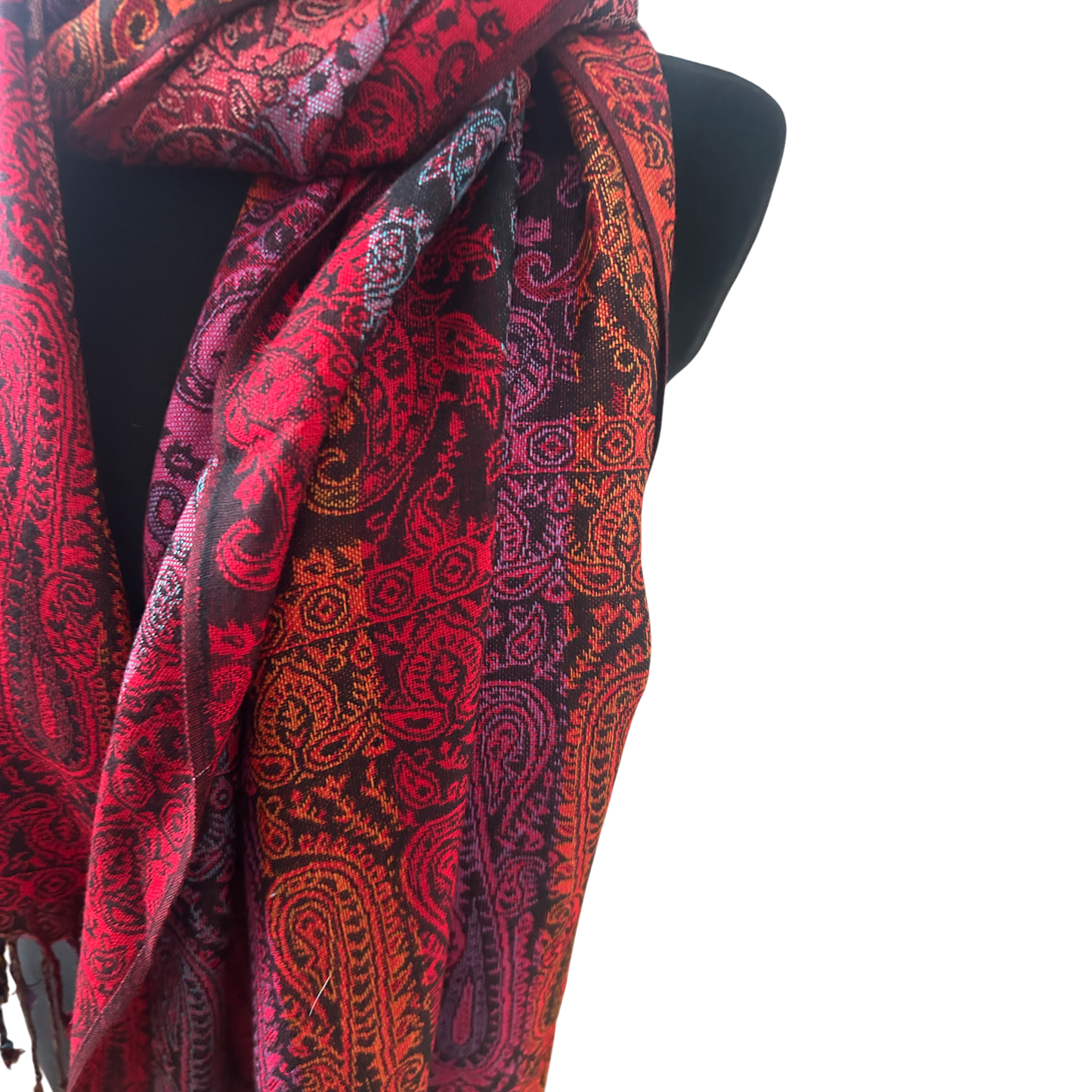 4You Damen Schal Paisley Rot Schwarz 180 x 70 cm Viskose Acryl