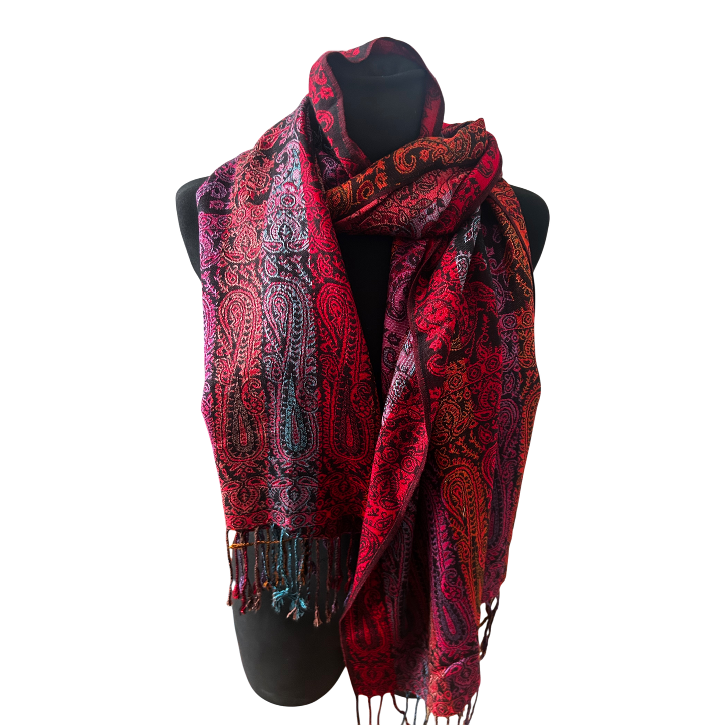 4You Damen Schal Paisley Rot Schwarz 180 x 70 cm Viskose Acryl