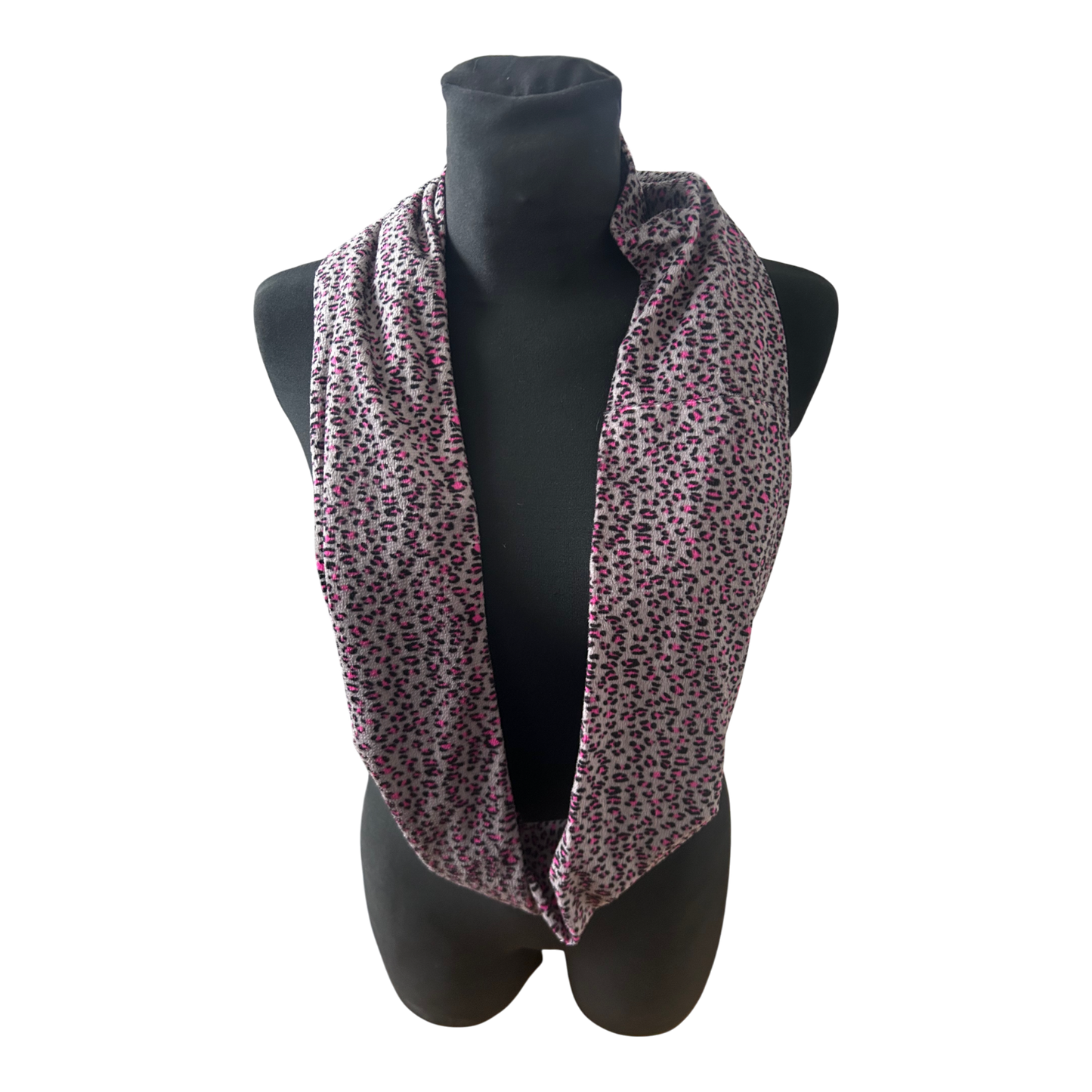 Damen Loop Schal Grau Pink Leo Muster Weich Elegant Herbst Winter One Size