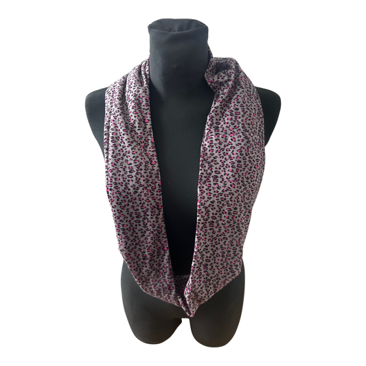 Damen Loop Schal Grau Pink Leo Muster Weich Elegant Herbst Winter One Size