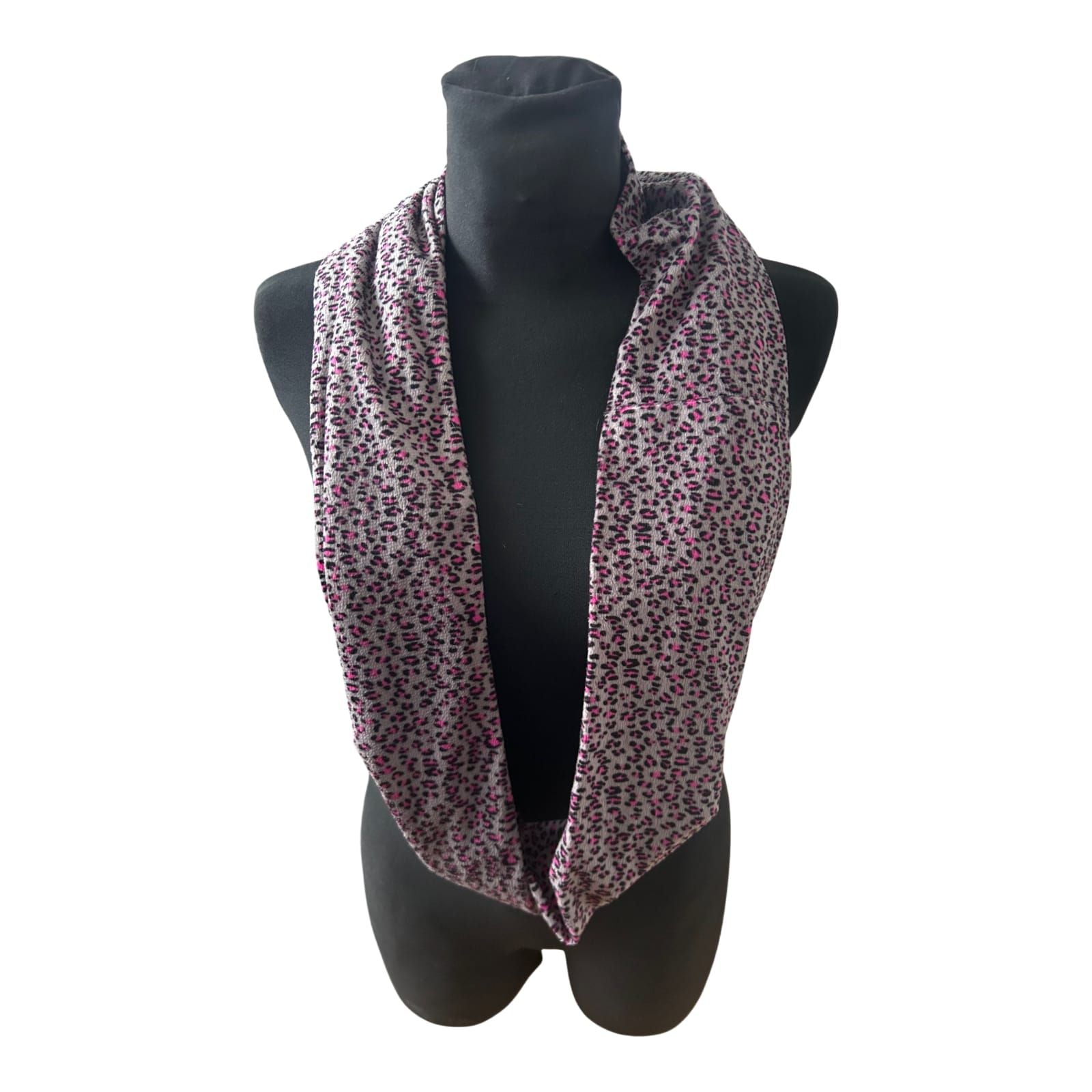 Damen Loop Schal Grau Pink Leo Muster Weich Elegant Herbst Winter One Size