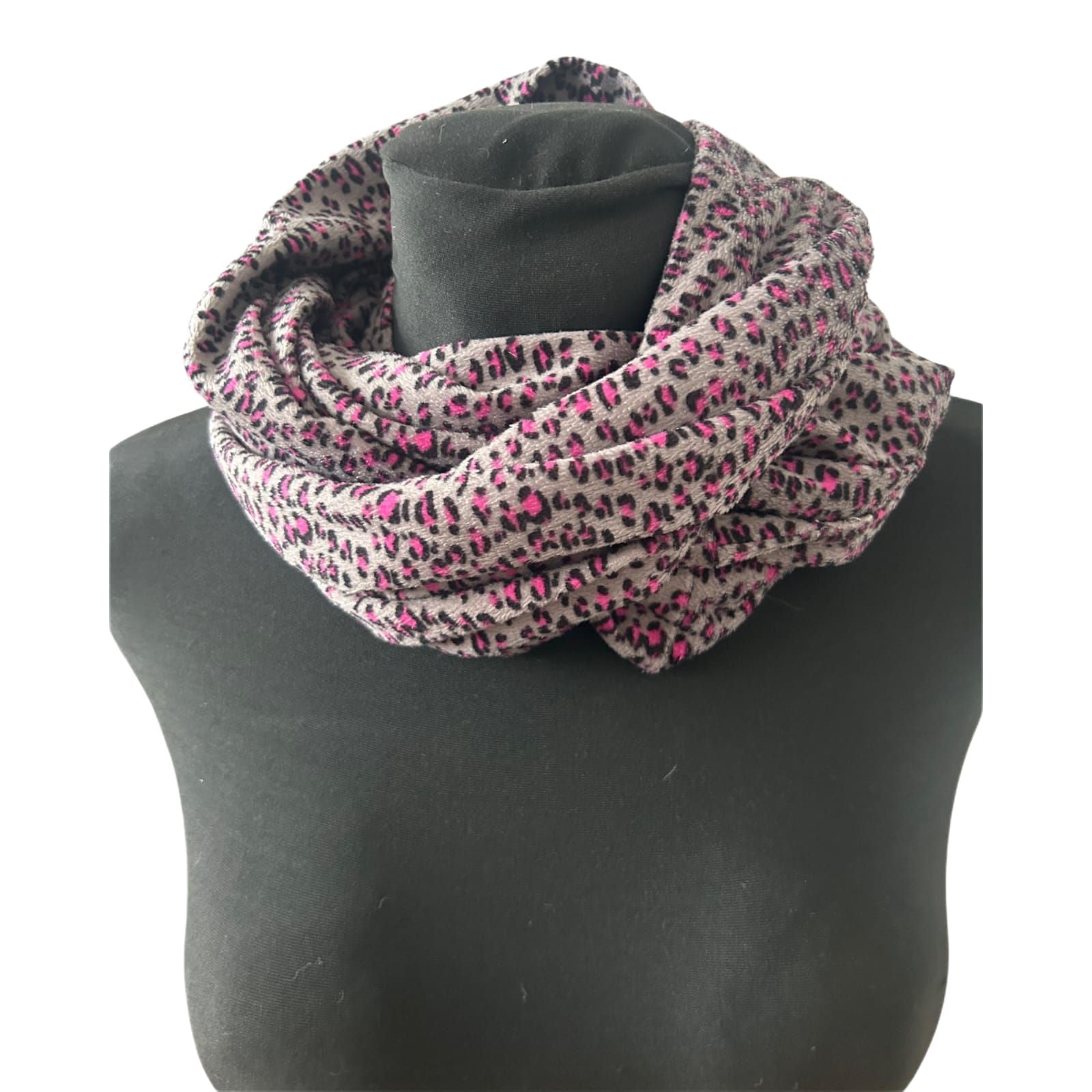 Damen Loop Schal Grau Pink Leo Muster Weich Elegant Herbst Winter One Size