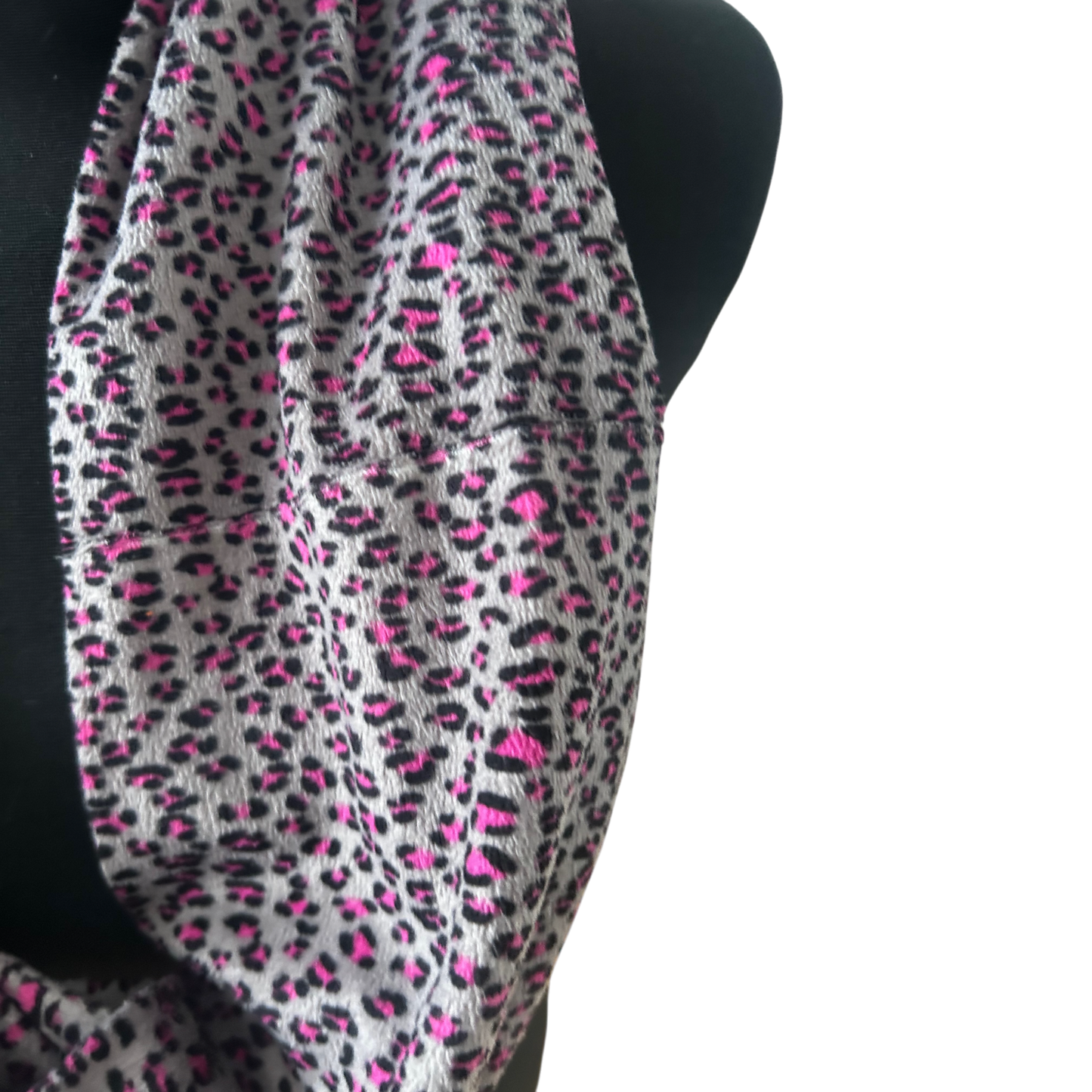 Damen Loop Schal Grau Pink Leo Muster Weich Elegant Herbst Winter One Size