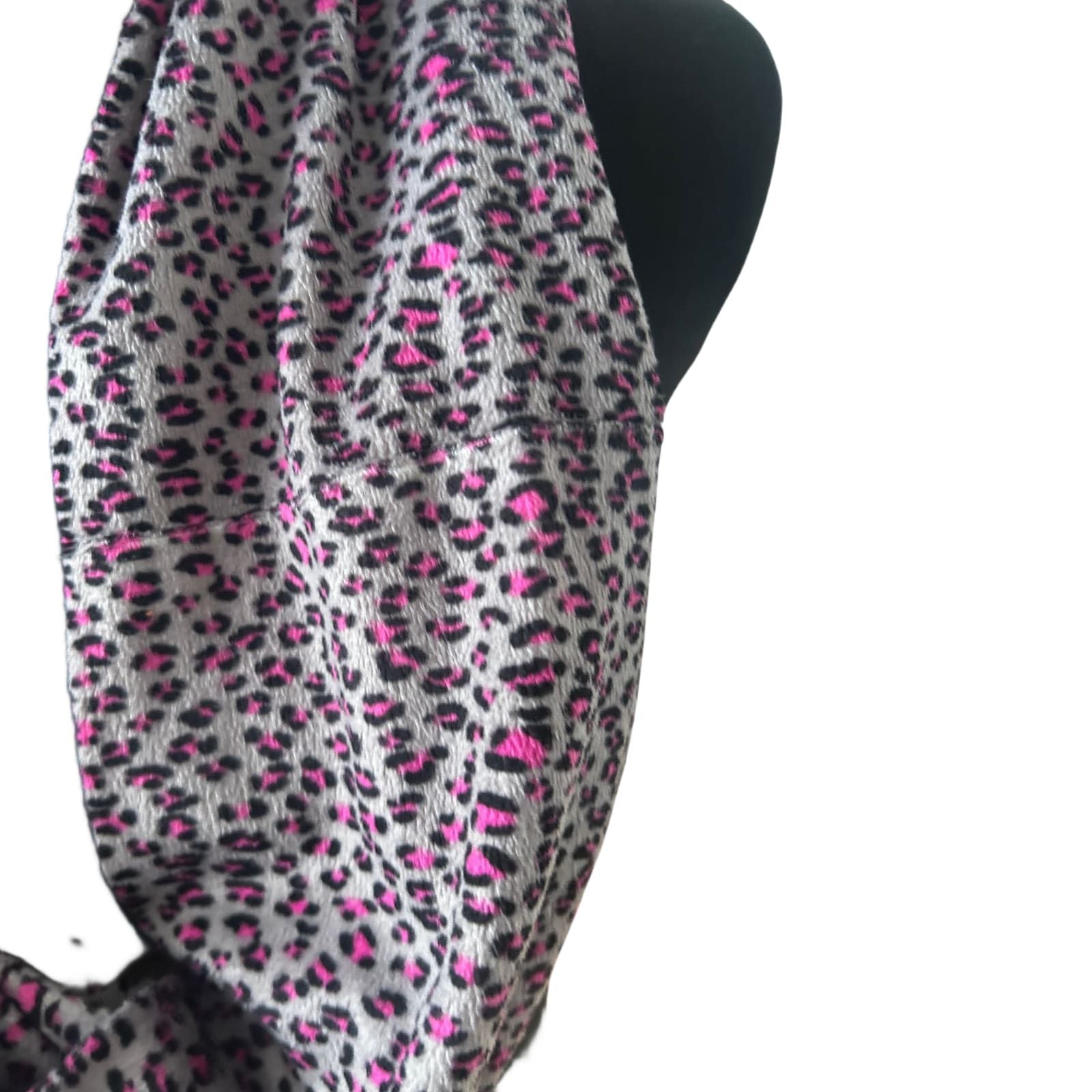 Damen Loop Schal Grau Pink Leo Muster Weich Elegant Herbst Winter One Size