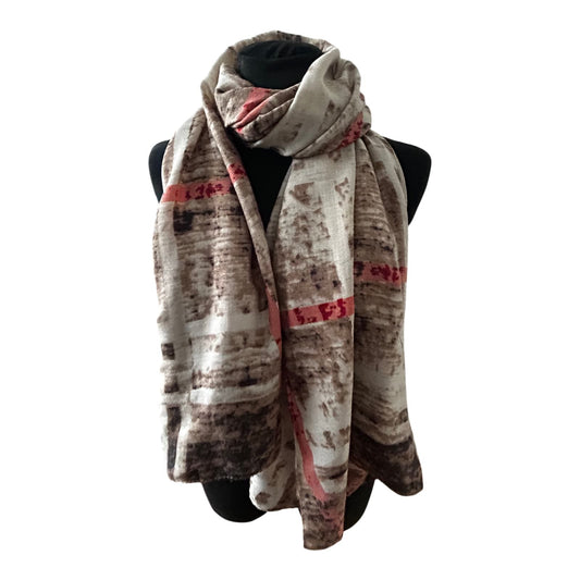 Damen Schal Tuch Braun Creme Rot Muster Herbst Winter Elegant Viskose