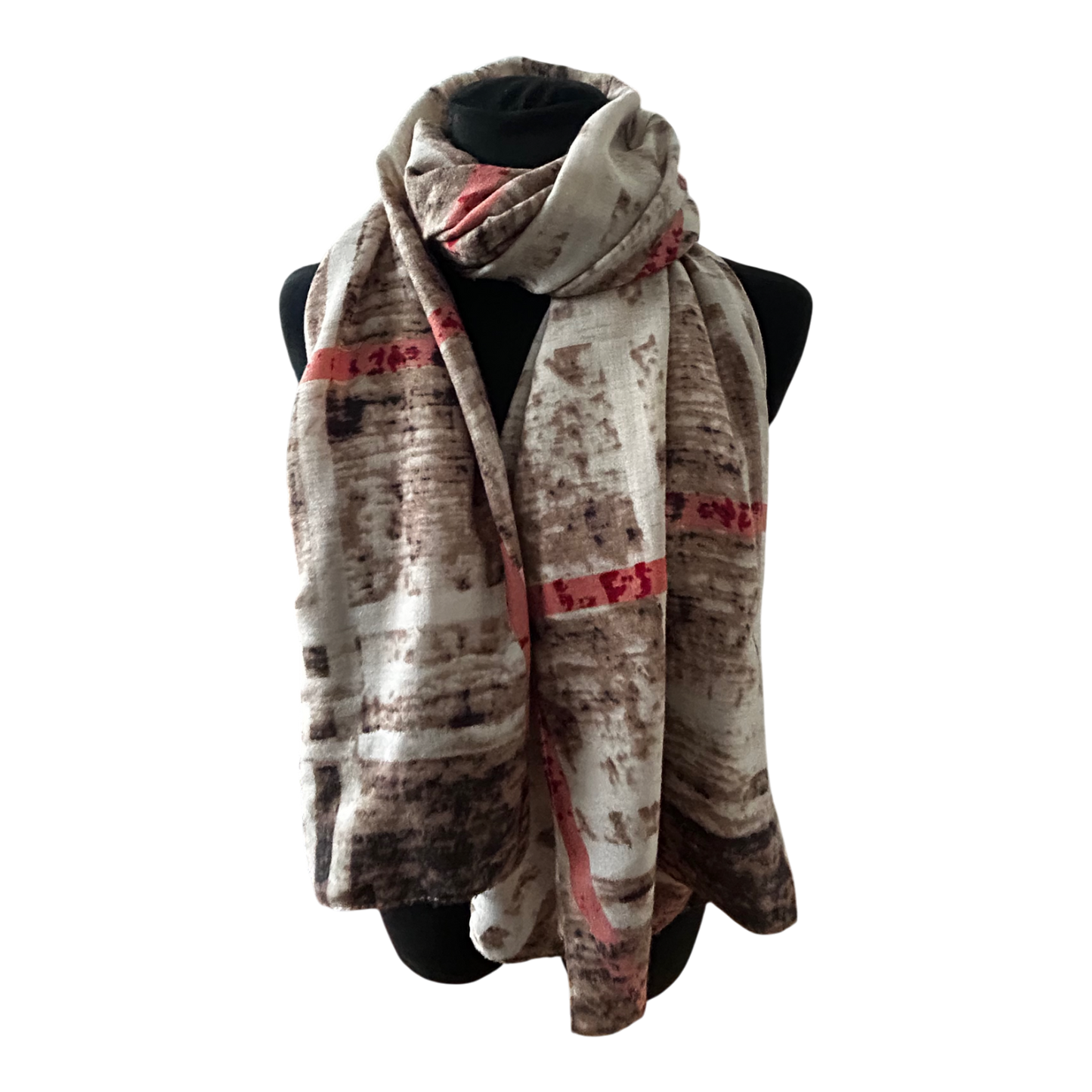 Damen Schal Tuch Braun Creme Rot Muster Herbst Winter Elegant Viskose