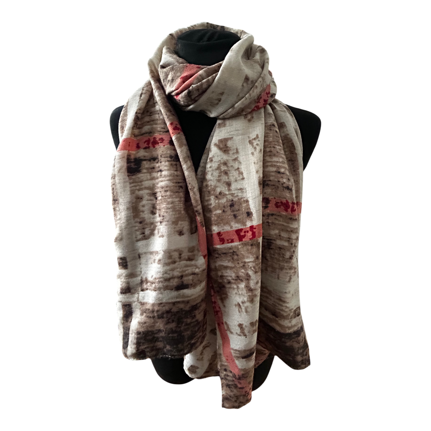 Damen Schal Tuch Braun Creme Rot Muster Herbst Winter Elegant Viskose