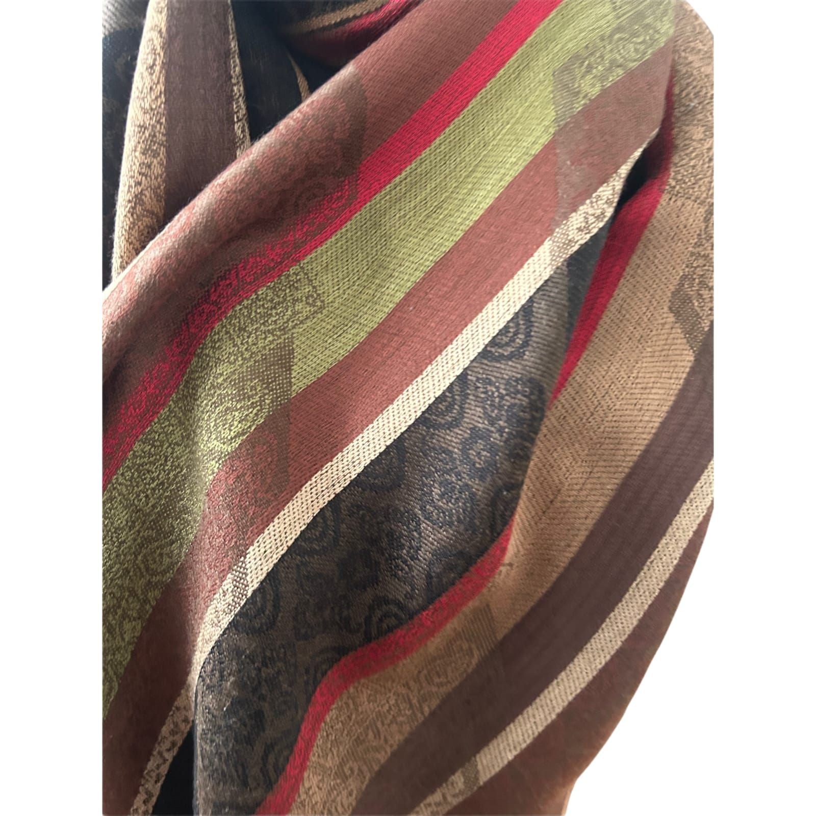 Damen Schal Tuch Streifen Muster Braun Beige Rot Grün Elegant Grosse Winter Chic