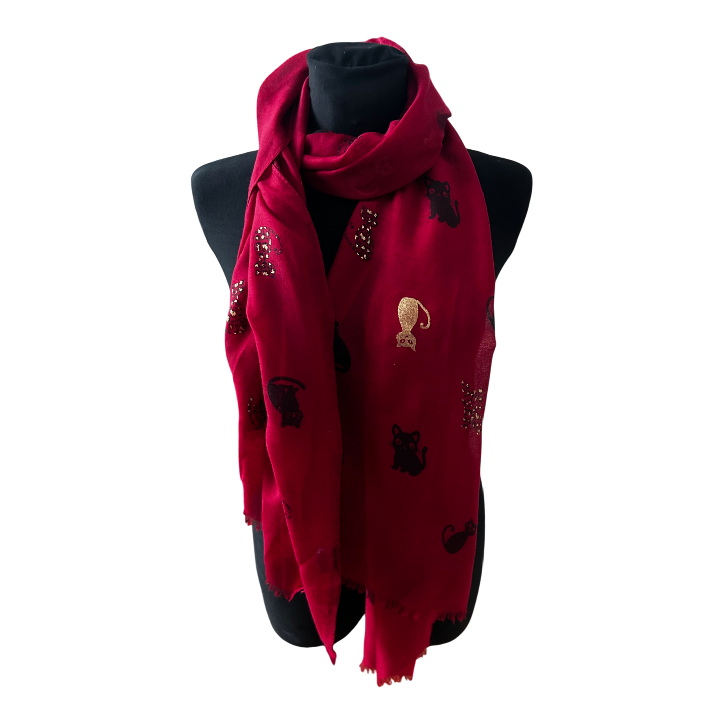 Wunderschöner Damen Katzenschal Rot 190 x 70 cm Viskose Baumwolle