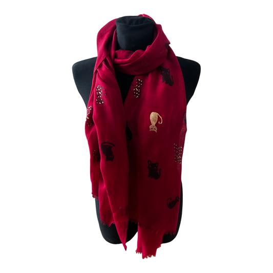 Wunderschöner Damen Katzenschal Rot 190 x 70 cm Viskose Baumwolle