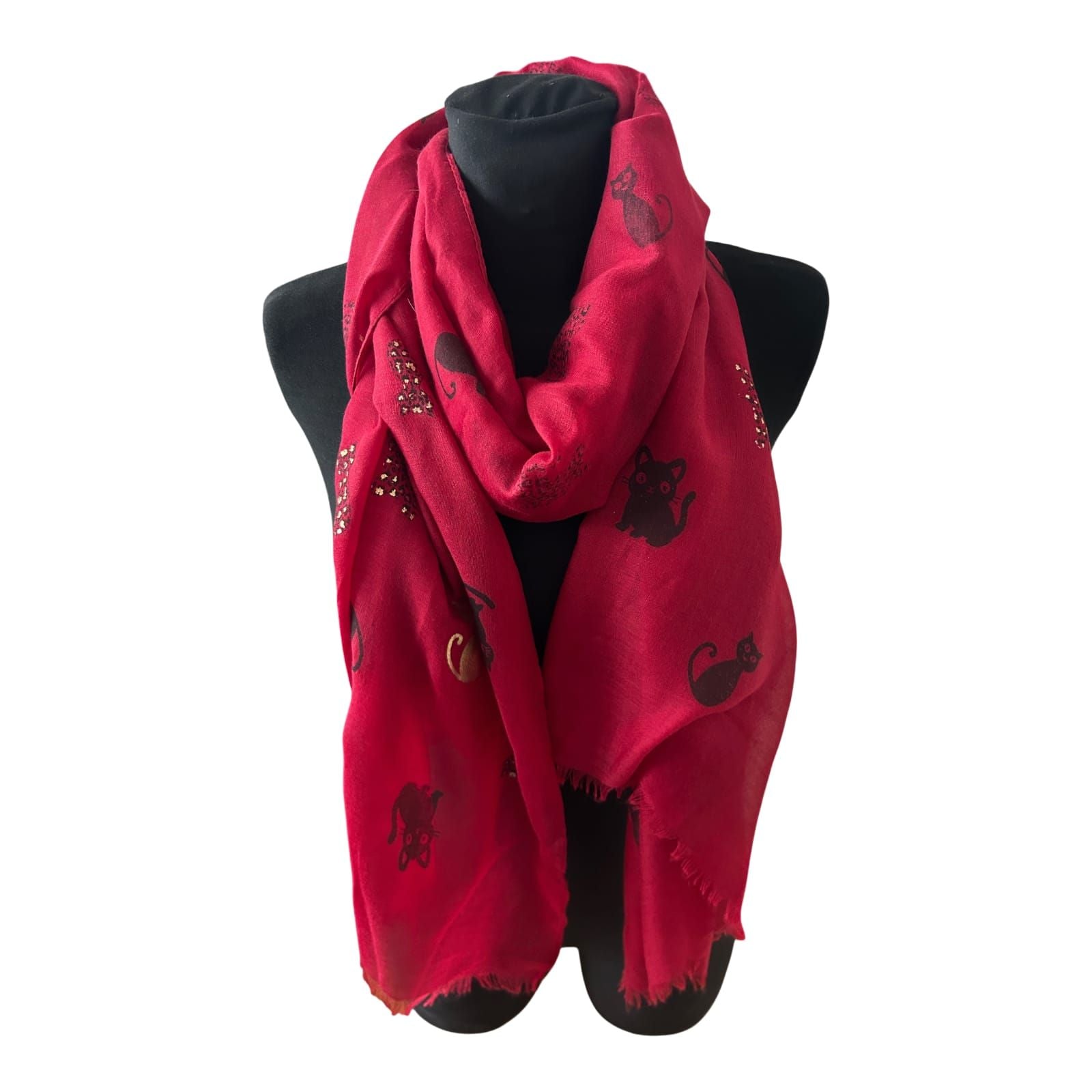 Wunderschöner Damen Katzenschal Rot 190 x 70 cm Viskose Baumwolle