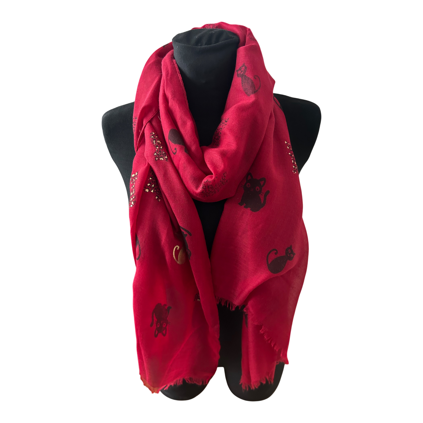 Wunderschöner Damen Katzenschal Rot 190 x 70 cm Viskose Baumwolle